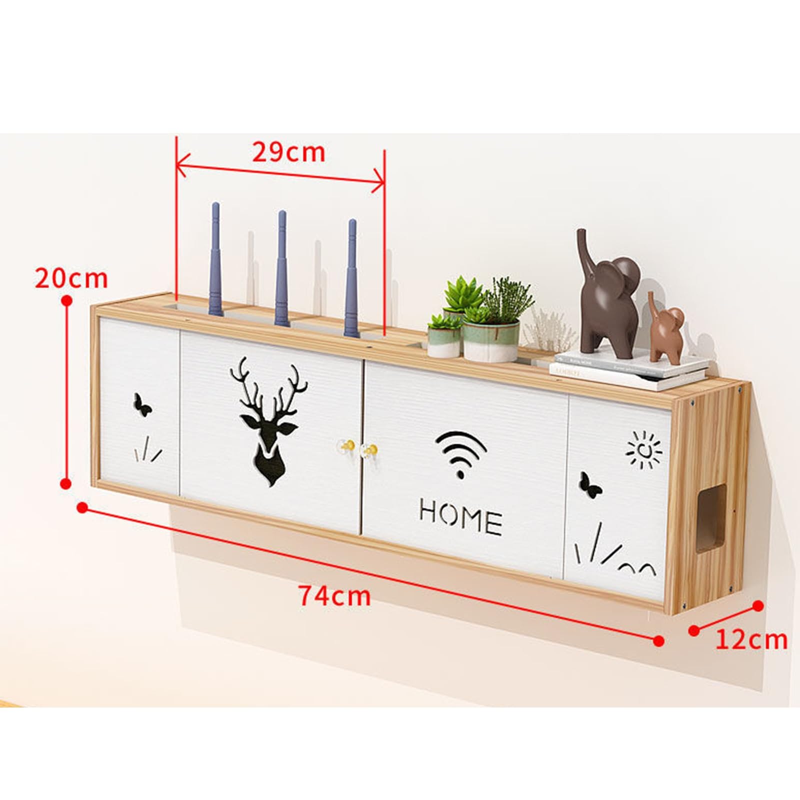 Router Schrank, Router Aufbewahrungsbox, Wall Mounted WiFi Router Storage Box-Router Verstecken, Cable Management Und Organizing Box for Büro Und Haus(Walnut,74 * 20 * 12cm)