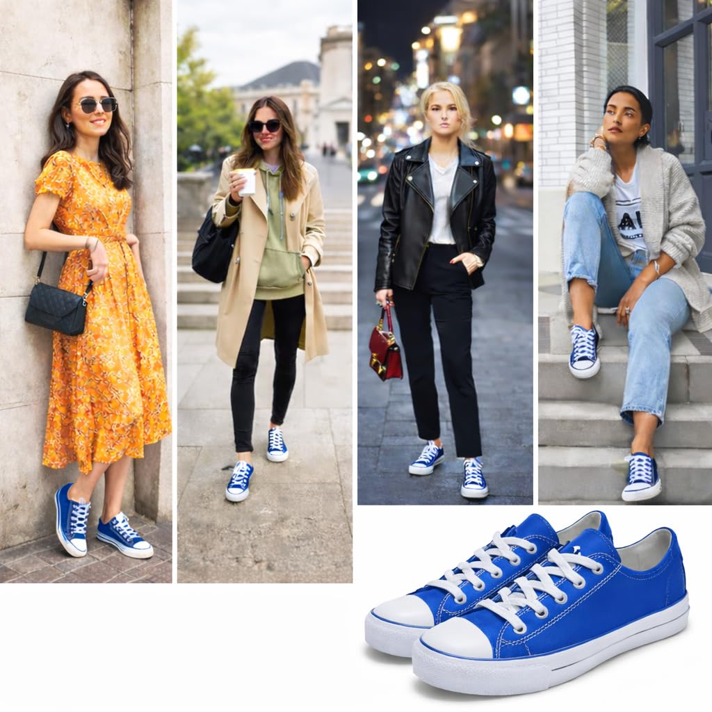 hello basics Canvas Shoes for Women Casual Low Top Women's Fashion Sneakers Slip on for Women (7, Cobalt)