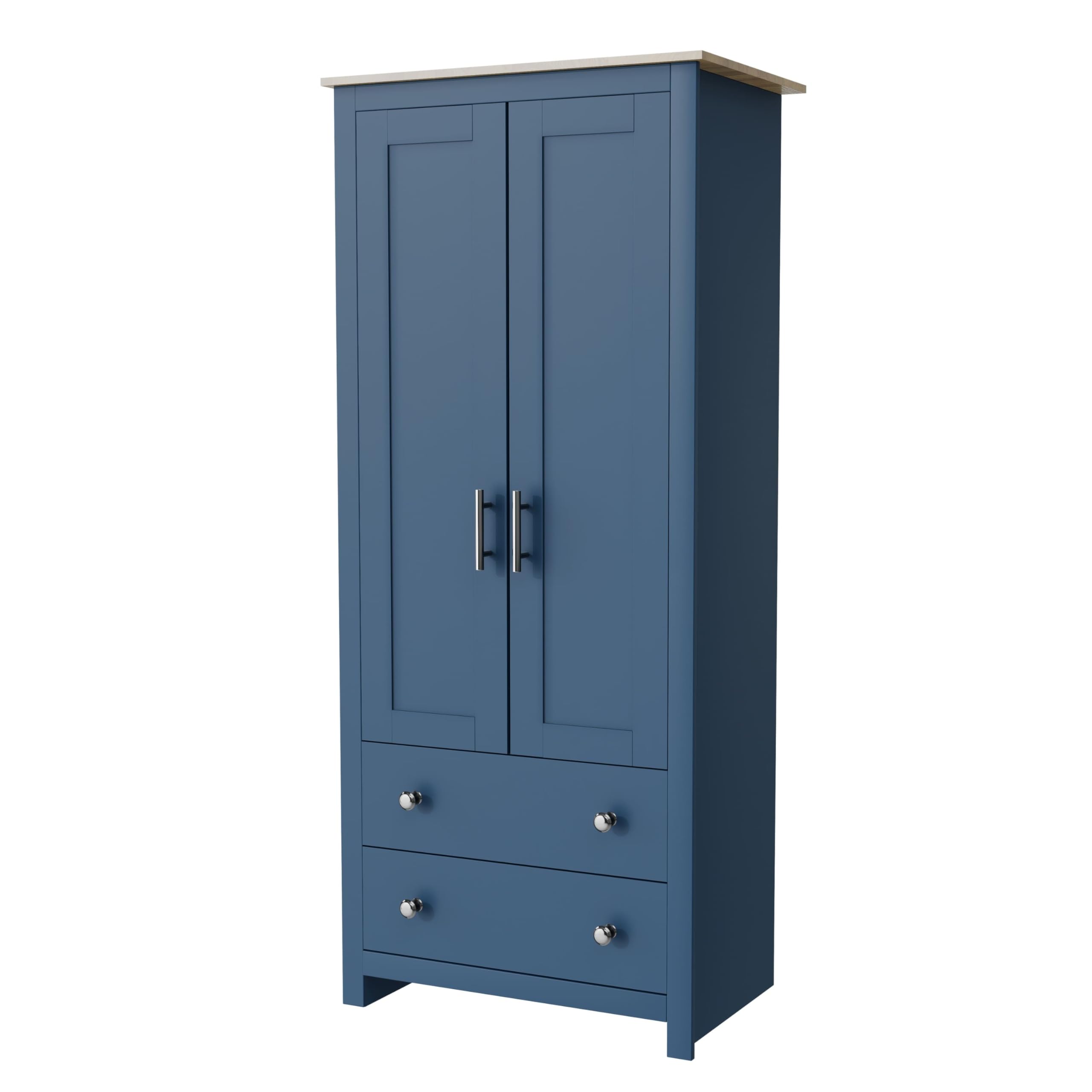 Nera 2 Door Wardrobe with Drawers and Hanging Rail Oak Coloured Top Slim Wardrobes for Small Bedrooms Storage (Navy on Oak) — image 1