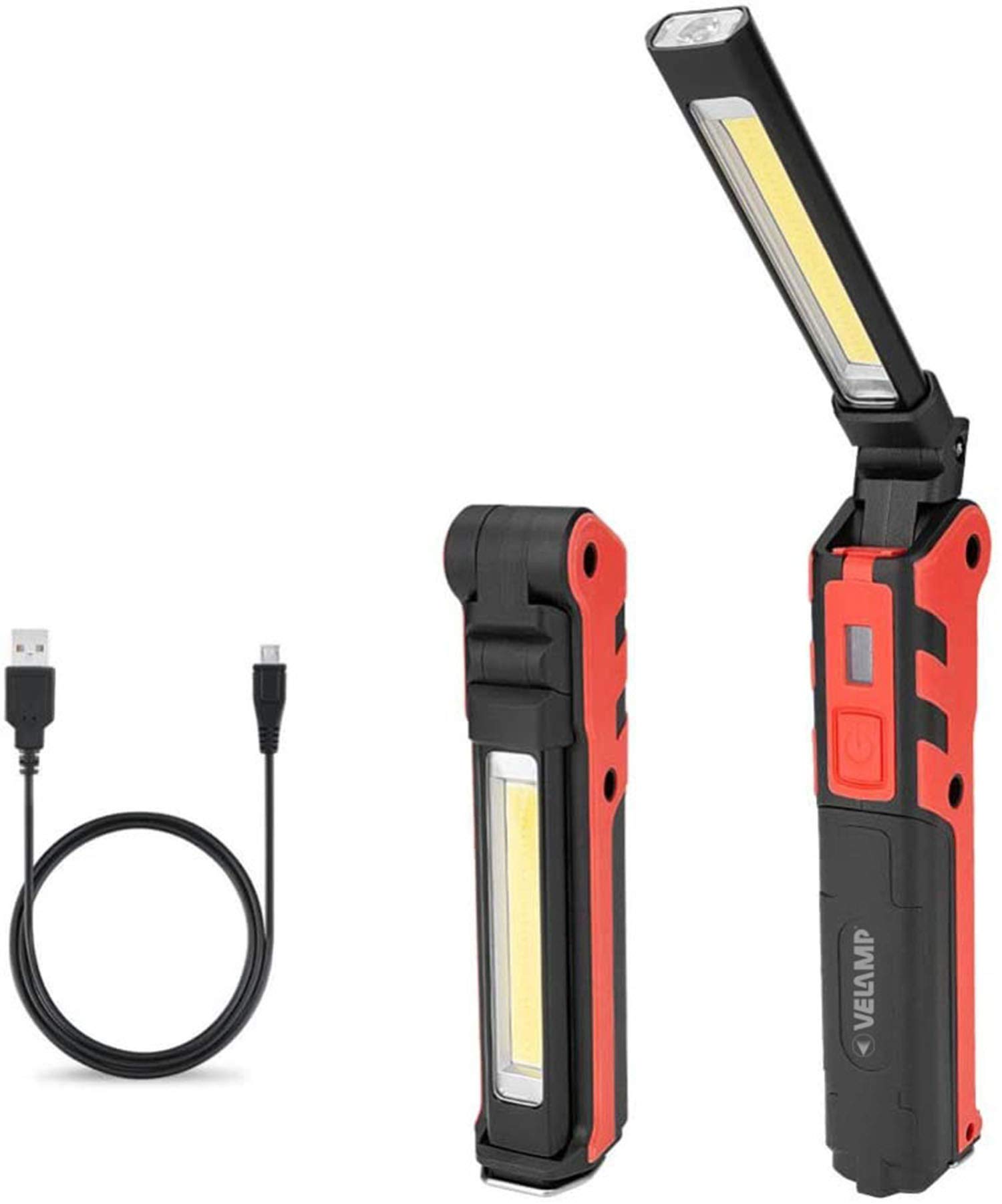 VELAMP - Lampada da Lavoro Magnetica e Pieghevole Kubrik, Batteria 2000mAh Autonomia 5h, Torcia Led Ricaricabile Sottile a Luce Diffusa e Torcia Concentrata - Luce di Ispezione con Gancio per Officina