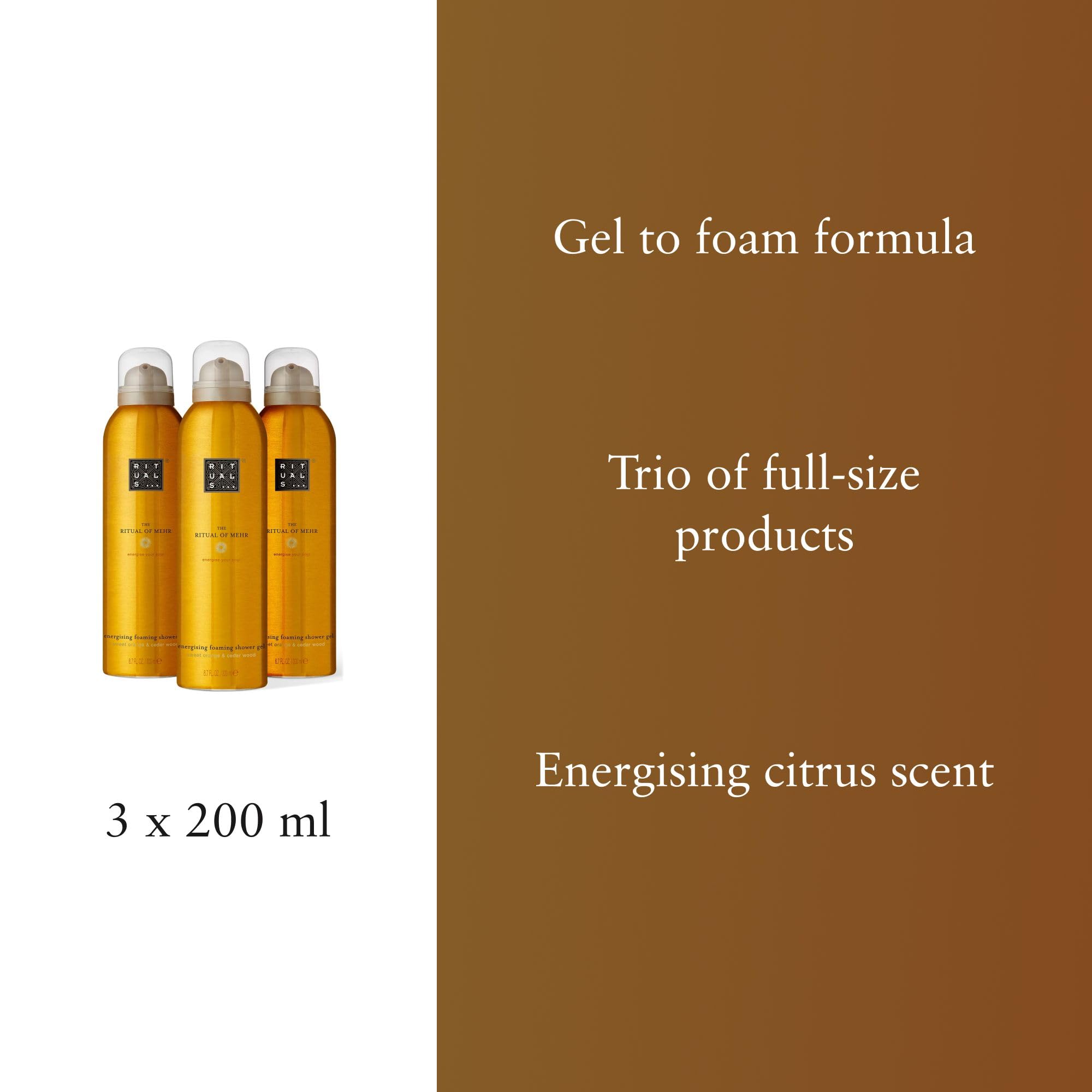 RITUALS The Ritual of Mehr Value Pack con 3 Gel docciaschiuma – Bagnoschiuma in gel con arancia dolce e legno di cedro – Set regalo donna con gel doccia rivitalizzante – 3 x 200 ml