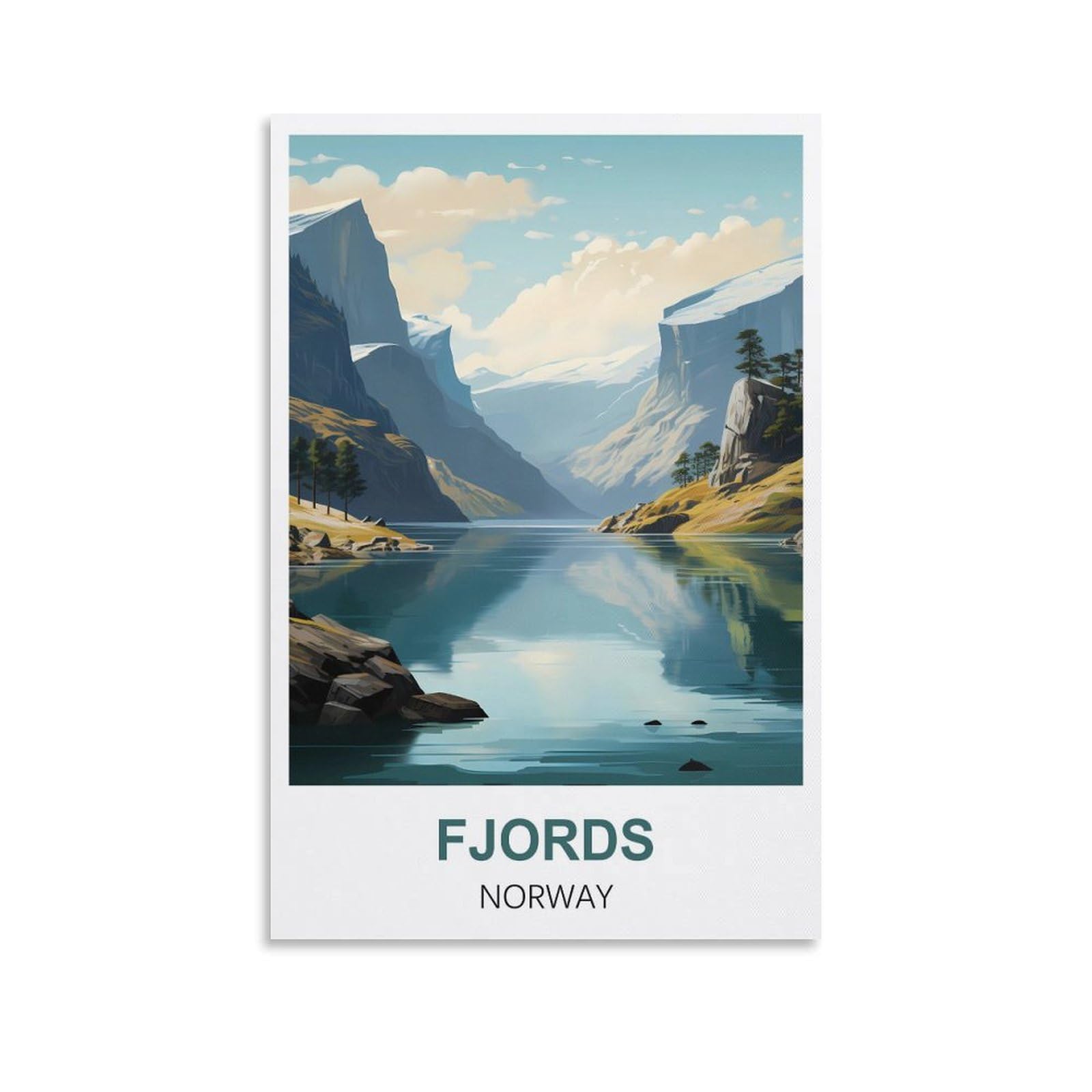 WGMDOEE Fjords Norway Vintage Travel Poster 16x24inch(40x60cm) Canvas Poster Living Room Wall Art Home Decor