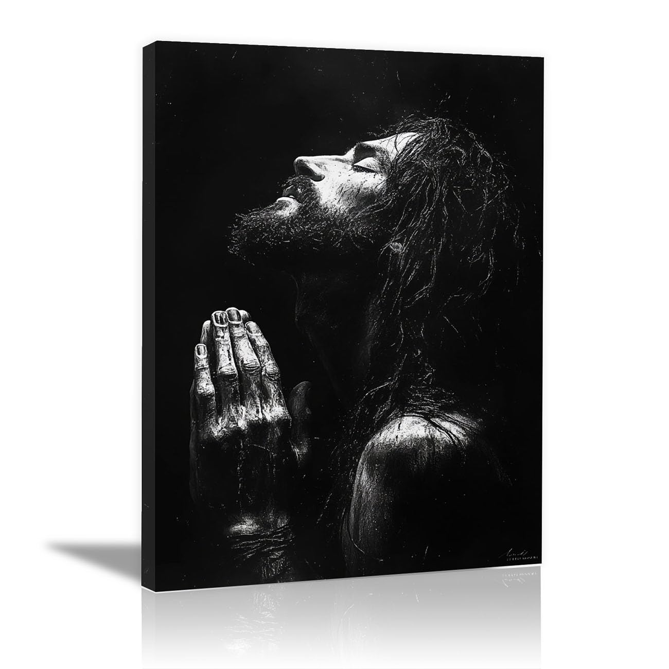 QUSAAOU Canvas Wall Art Jesus Jesus in Prayer icture Christianity Cross Poster Print Painting for Living Room Bedroom Prayer Room Home Decorate(black white)-70x100cm Framed