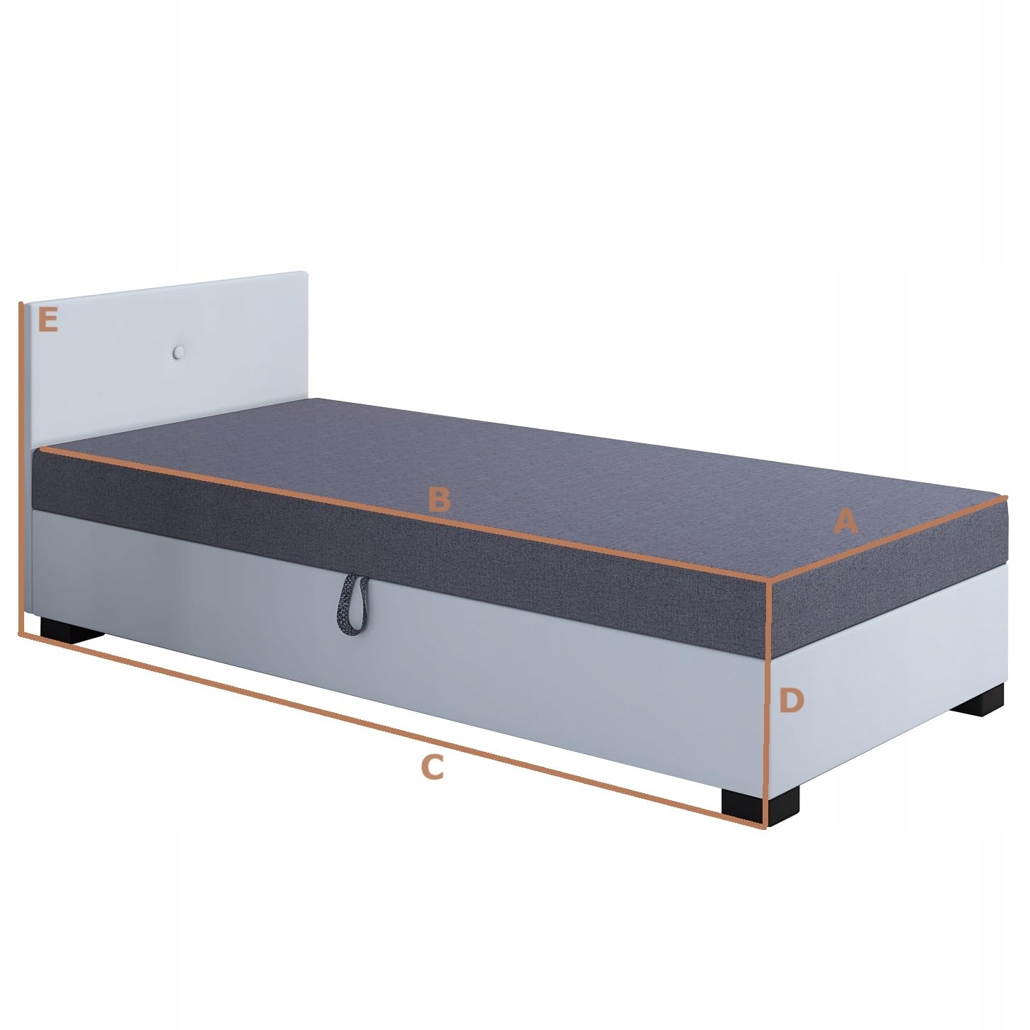 Boxspringbett Lola 80x200x38 cm mit Schaumstoff Matratze, Bett mit Matratze, Polsterbett mit Bettkasten, Gepolstertes Einzel Bett, Schlafsofa - Weiß mit Grau
