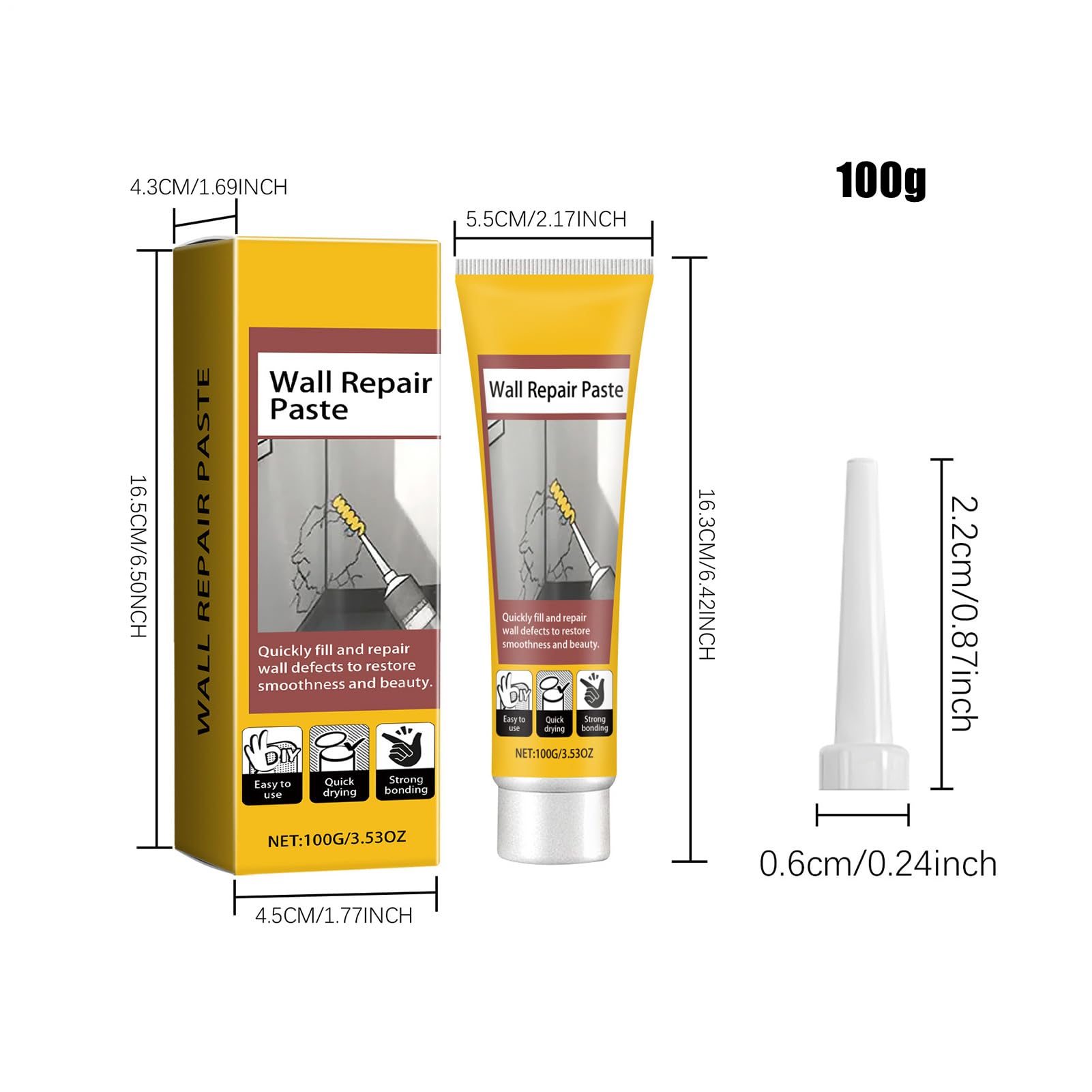 Hole Filler - 100g Quick Drying Wall Repair Paste, Ceiling & Drywall Crack, Putty, Easy DIY Patch Solution, Home Renovation for Bathroom, Balcony, Bedroom & Kitchen