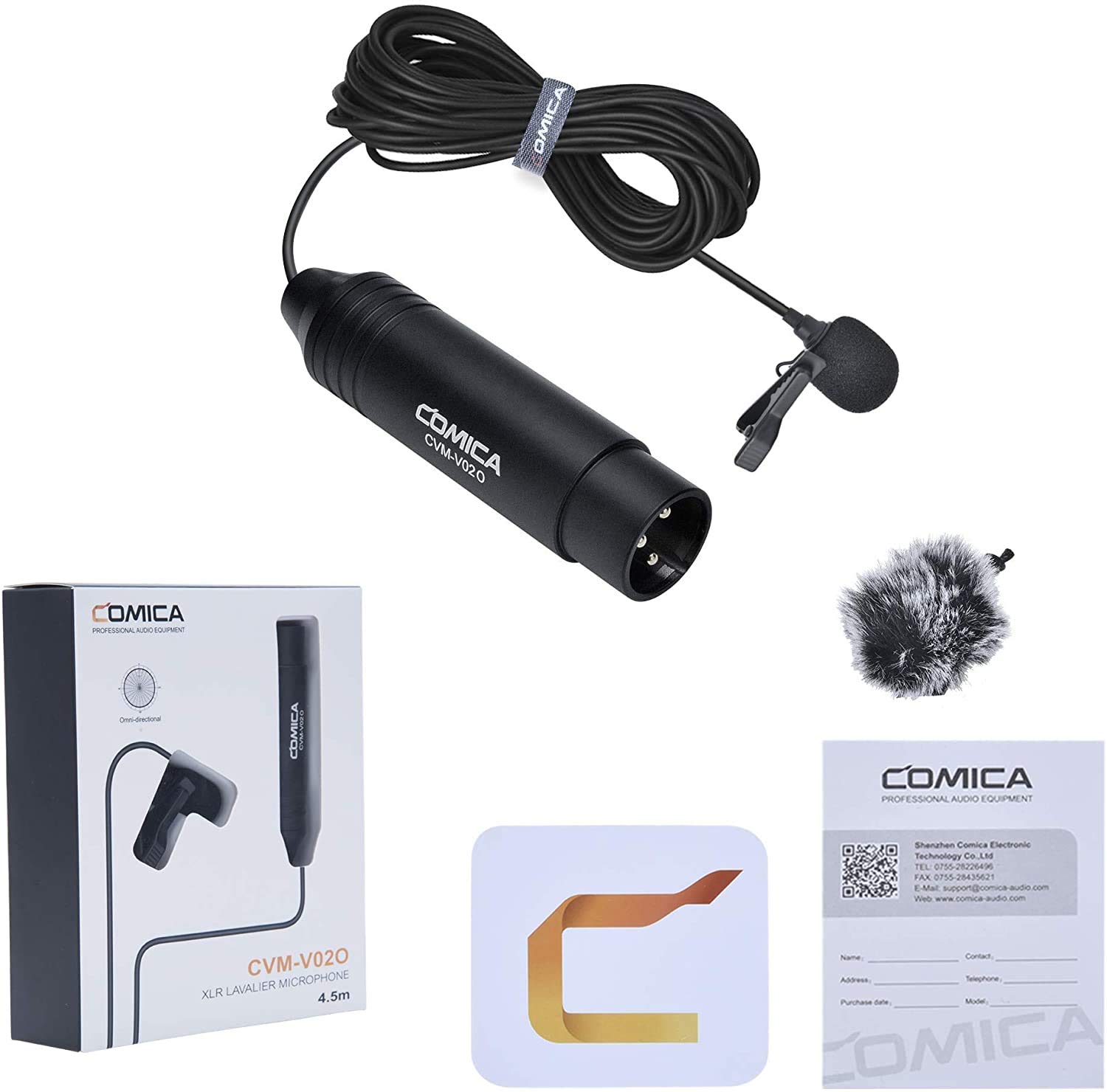 COMICA Microphone Cravate, CVM-V02O Micro Cravate Compact, 4.5M Microphone pour Canon Nikon/Sony/Appareil Photo Reflex/Numérique Smartphone Podcast Interview