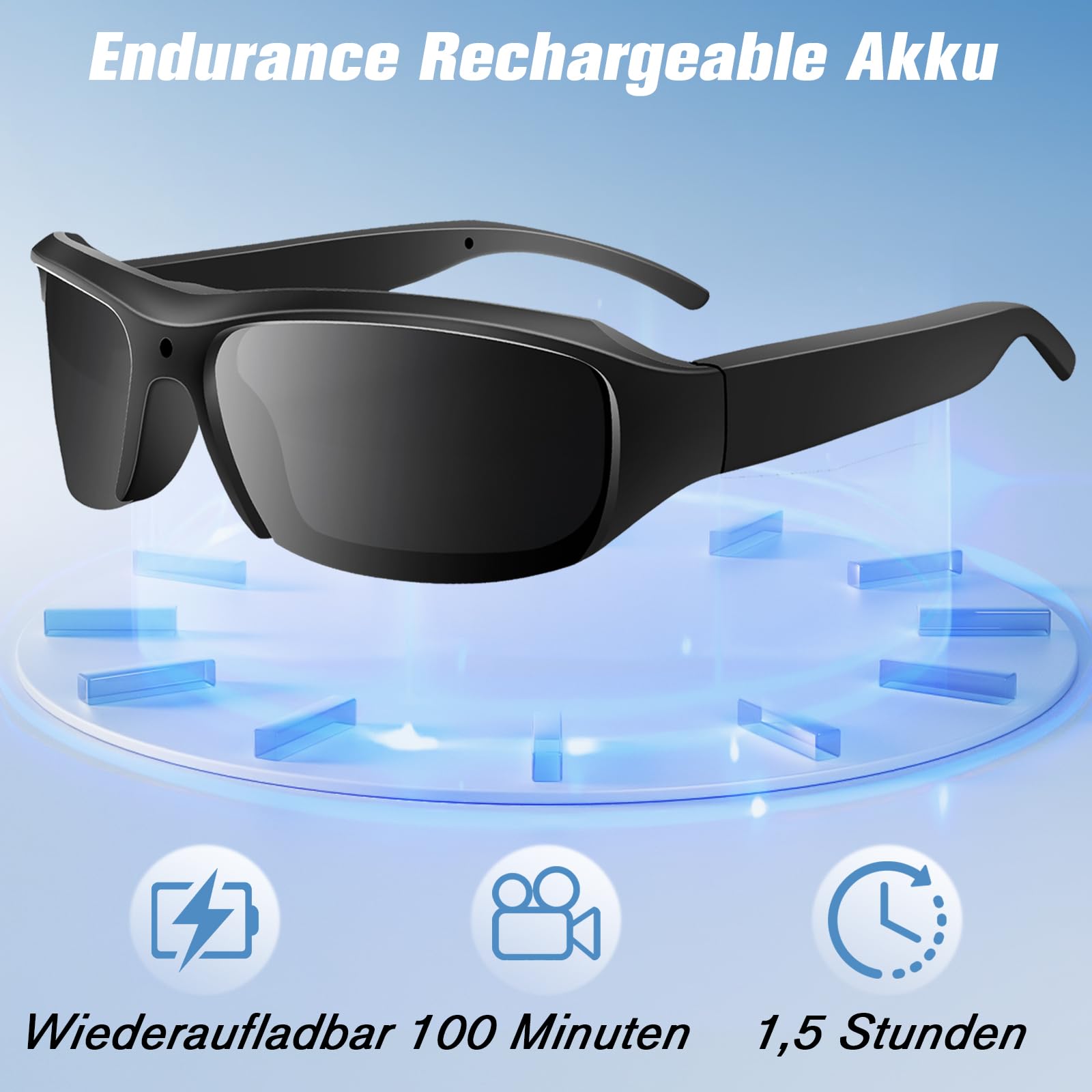 Action Cam, 32GB Sportbrille mit Kamera, Mini Actionkamera 1080P HD, Kleine Videokamera Sonnenbrille Kamera Videoaufzeichnungsbrille unterstützt Foto für Outdoor Aktivitäten UV-Filter