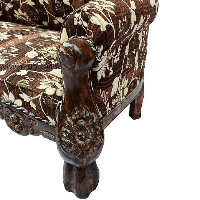 Image of Luxury Antique Sofa Set in a Classic Living Room Setting Solid Teak Wooden Five Seater Sofa Set with Cushion for Living Room | Honey Brown Finish | 208D x 76W x 119H cm (Design7)