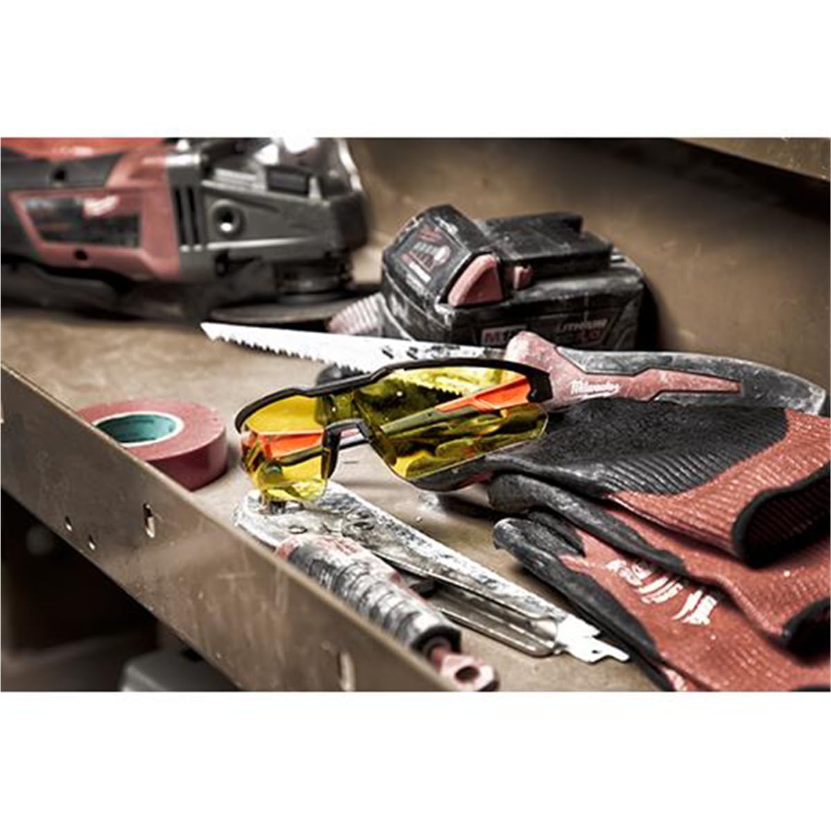 Milwaukee Anti-Scratch Safety Glasses Yellow Lens Black/Red Frame - Case Of: 1;F