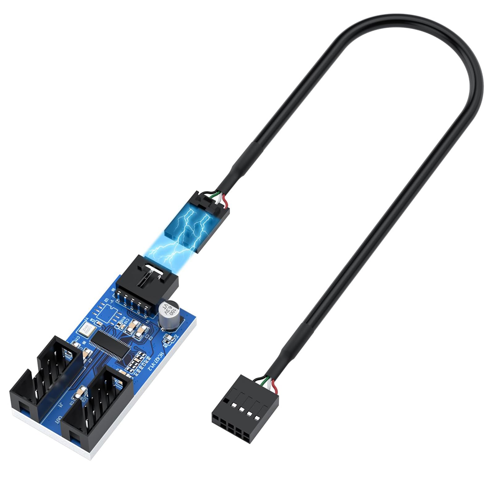 SANMUGEED Motherboard USB 2.0 9pin Header 1 to 2 Extension Hub Splitter Adapter - Converter MB USB 2.0 Female to 2 Female - 30CM Cable USB 9-pin Internal Cable 9 pin Connector Adapter Port Multiplier