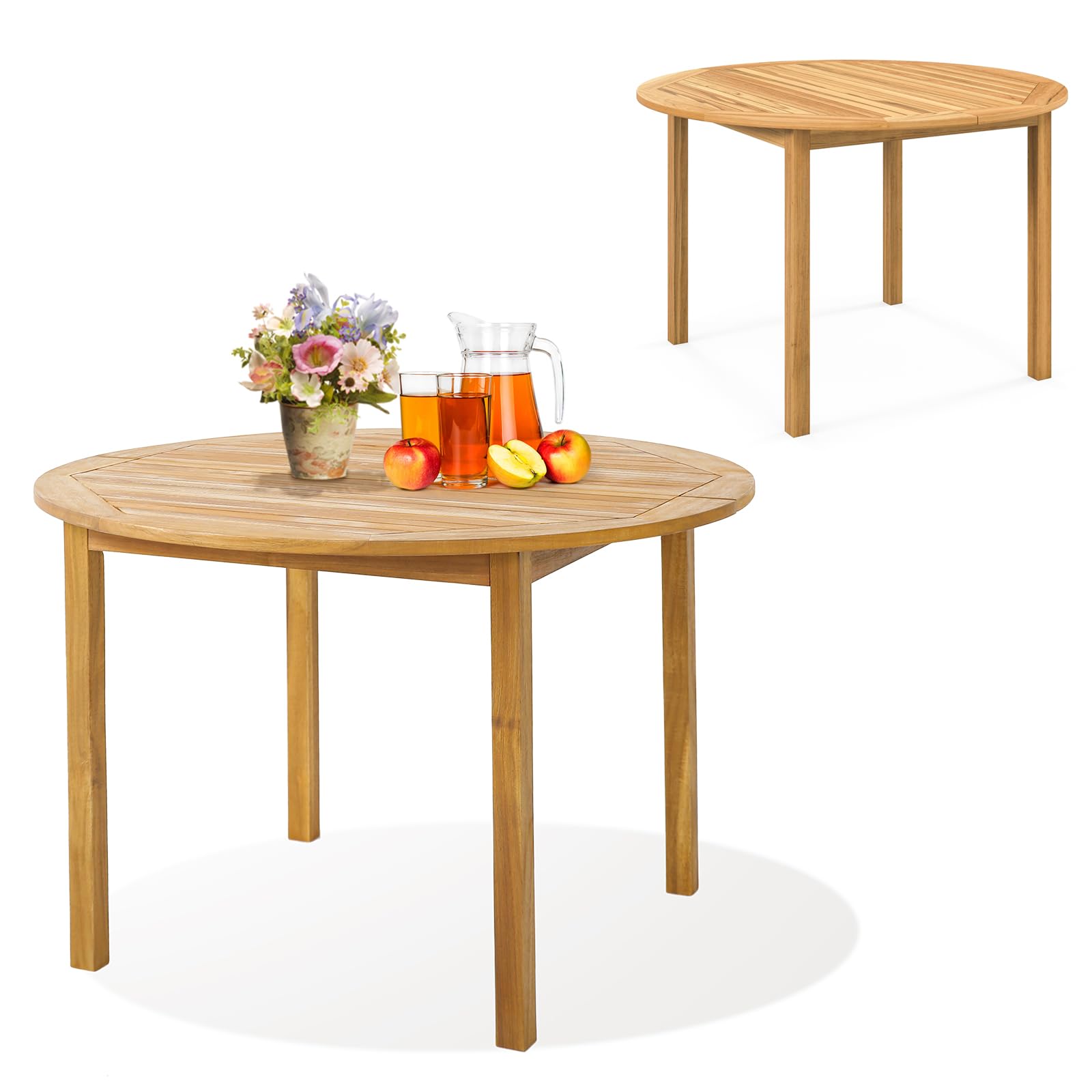 KOMFOTTEU Tavolo da giardino in legno di acacia rotondo diametro 100 cm | Tavolino outdoor resistente alle intemperie per 4 persone per cortile terrazza prato