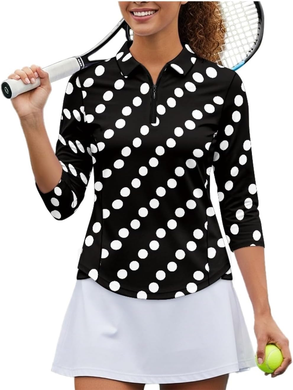 Womens 3/4 Sleeve Golf Polos Shirts Size S-2XL Sport Tops for Gym Tennis Activewear with Collare V Neck