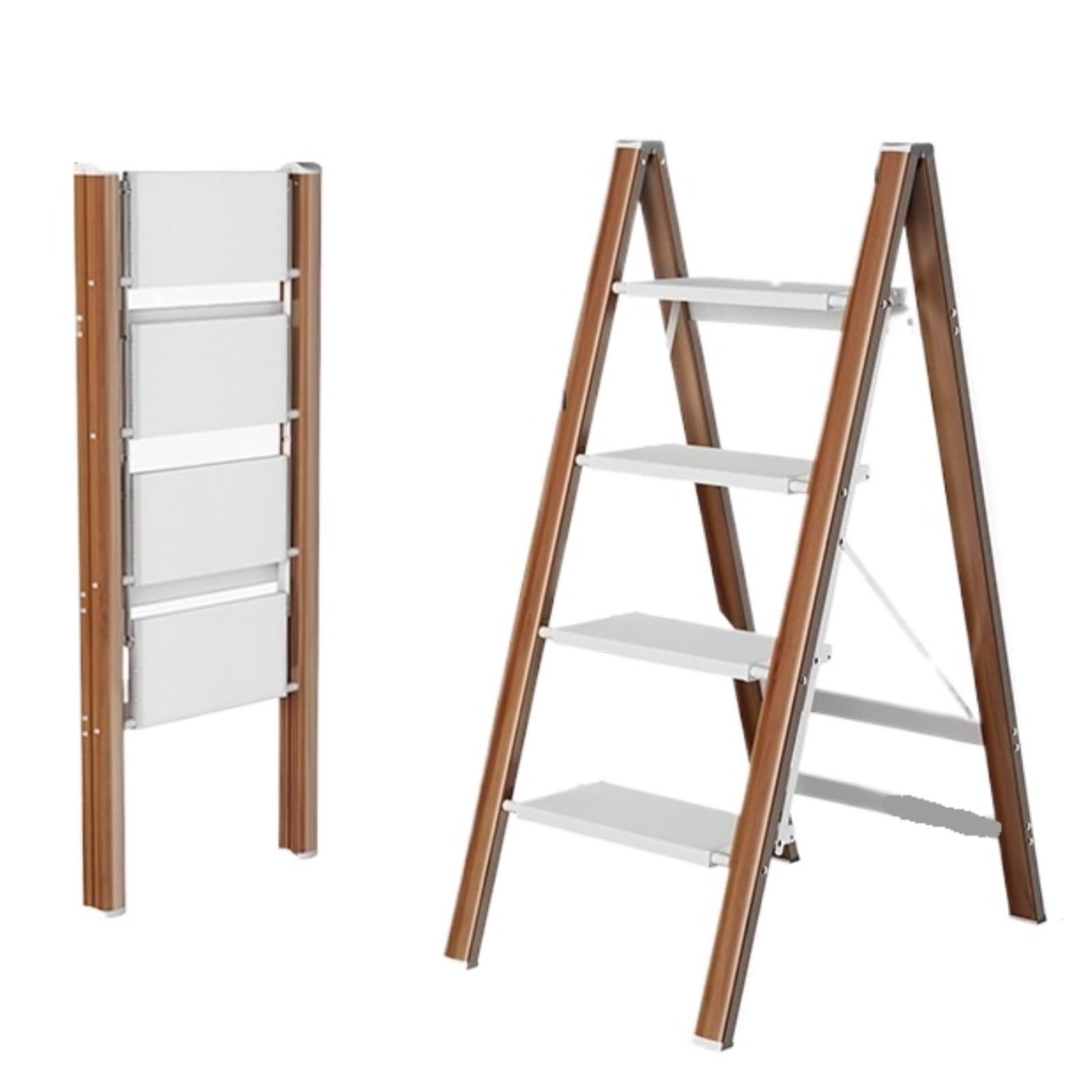 Attic Staircase Aluminum Lightweight Folding Ladder Stool with Anti-Slip Wide Pedal, 330lbs Capacity for Household, Kitchen, Office