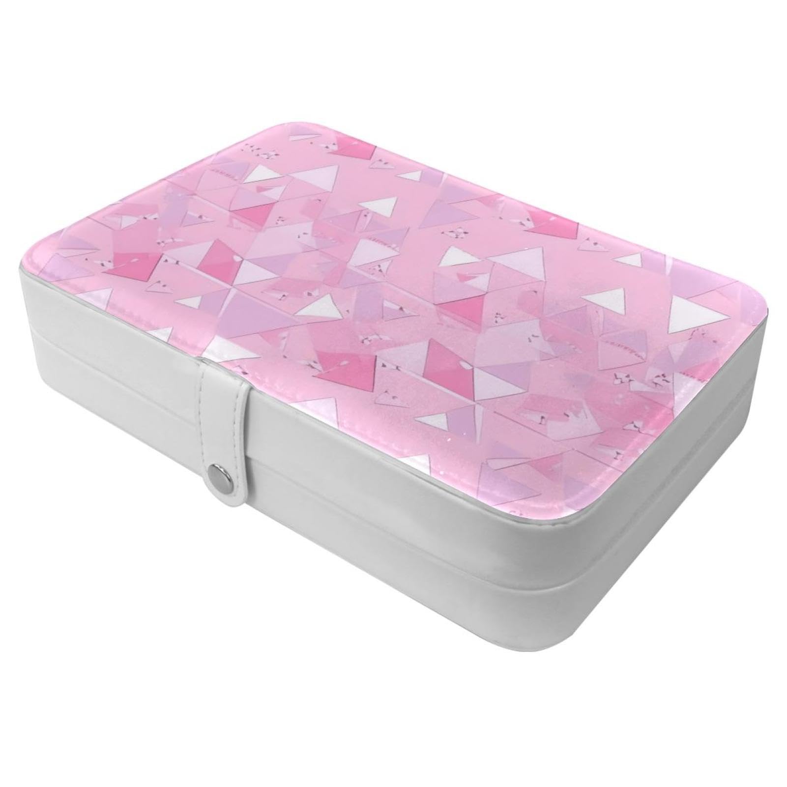 Boîte à bijoux femme rose triangle, organisateur de voyage compact pour bagues et colliers