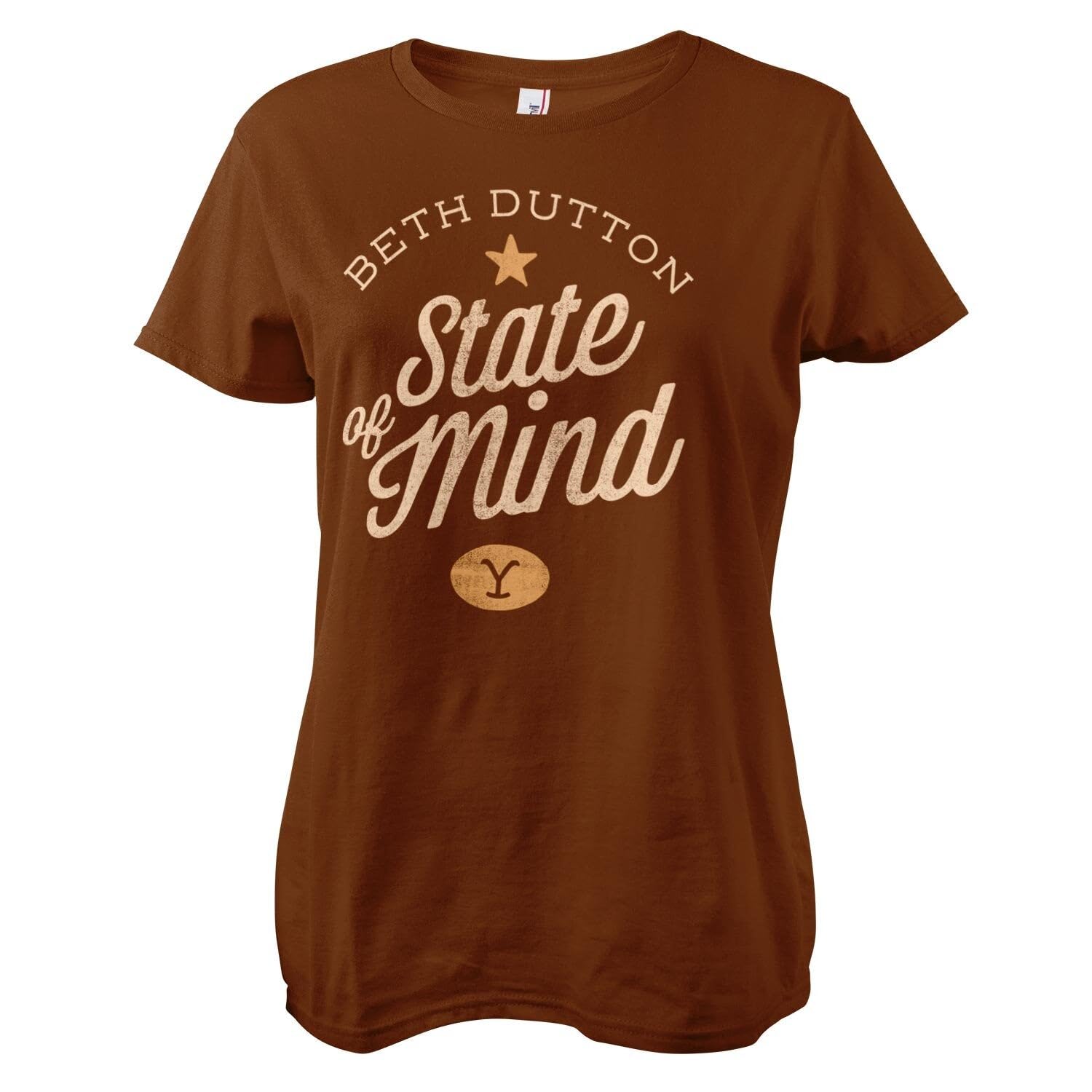 Yellowstone Officially Licensed Beth Dutton State of Mind Women T-Shirt (Brown), XX-Large