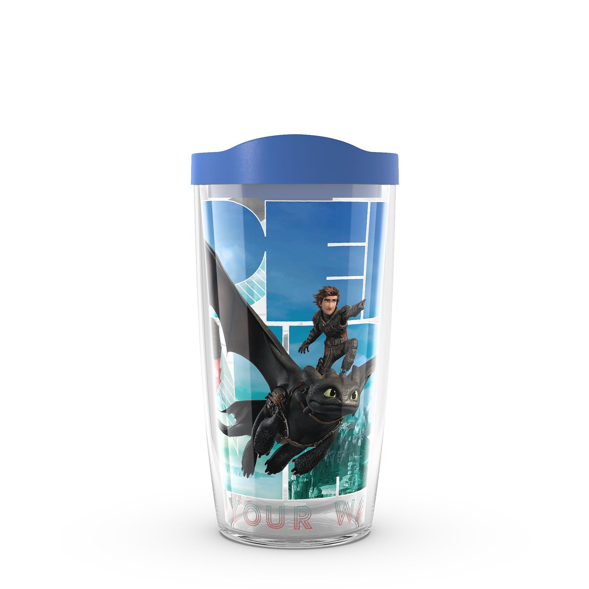 Tervis DreamWorks How To Train Your Dragon - Find Your Way Insulated Tumbler with Wrap and Blue Lid, 16 oz, Clear