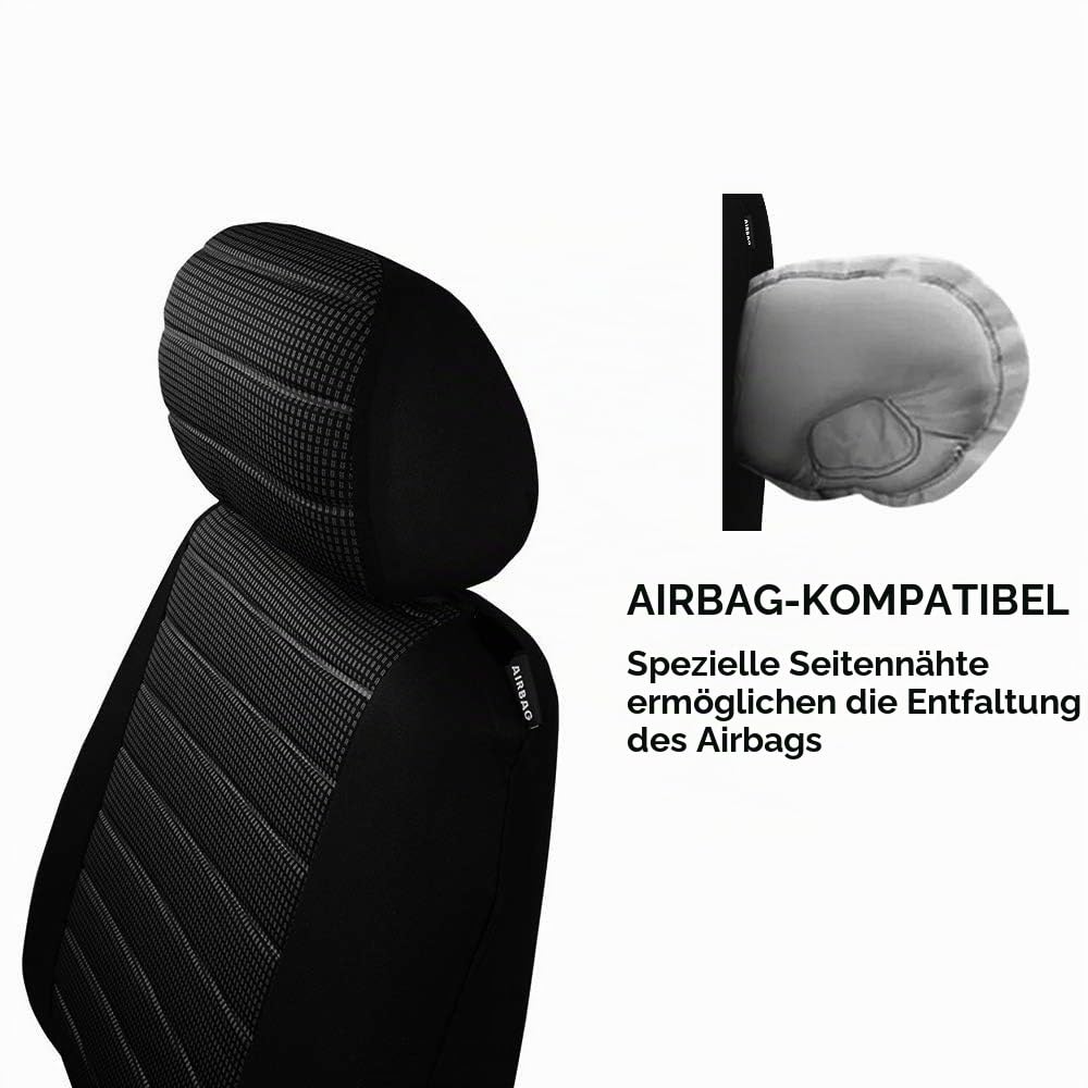 TOYOUN Universal Sitzbezüge Auto Vordersitze Autositzbezüge Schonbezüge Vorne Vordersitzbezüge Seitenairbag geeignet, 2er Jacquard-Fabirk Autoschonbezüge, Grau