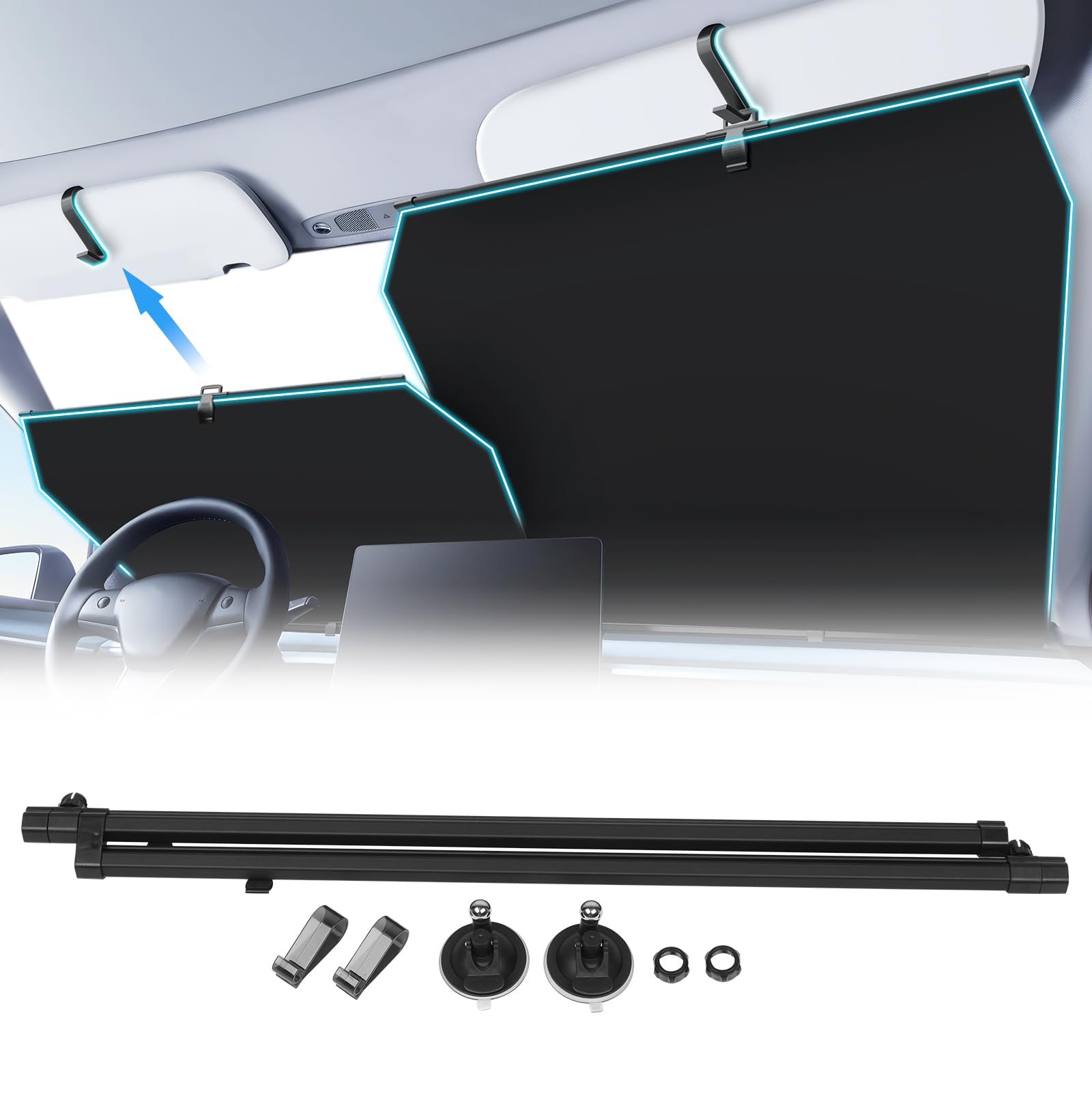 Photo 1 of 2026 Retractable Windshield Sun Shade Automatic Car Sunshade for Windshield, UV & Heat Protection, Keep Cool and Protect Interior, Adjustable Universal Fit for Car Trucks SUVs (Not for High Curve)