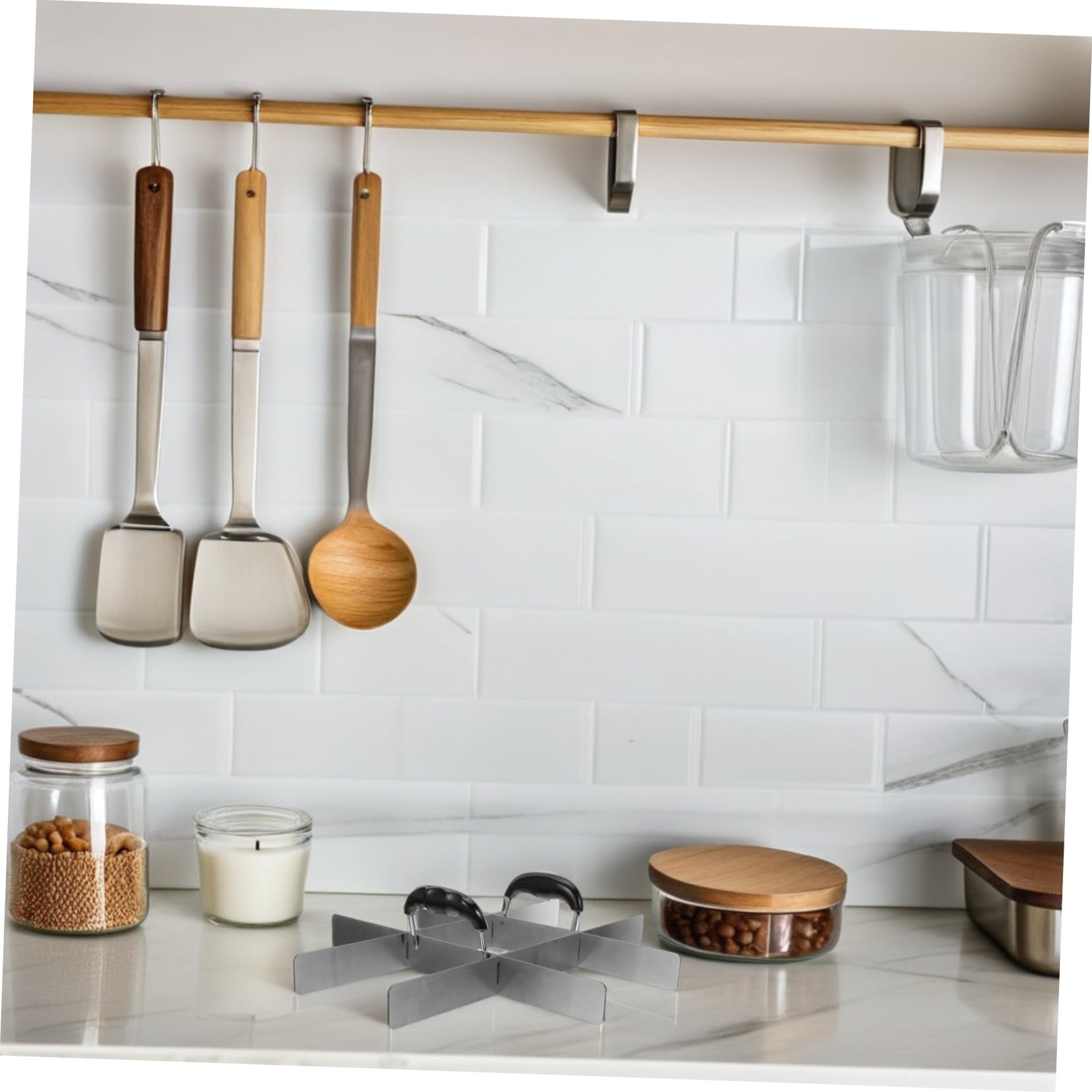 Guide de Découpe de Gâteau Inox avec Poignées Diviseur pour Moule Rectangulaire à Brownies Partiteur de Portions pour Cheesecake Tiramisu et Riz Outil Multifonction pour Pâtisserie