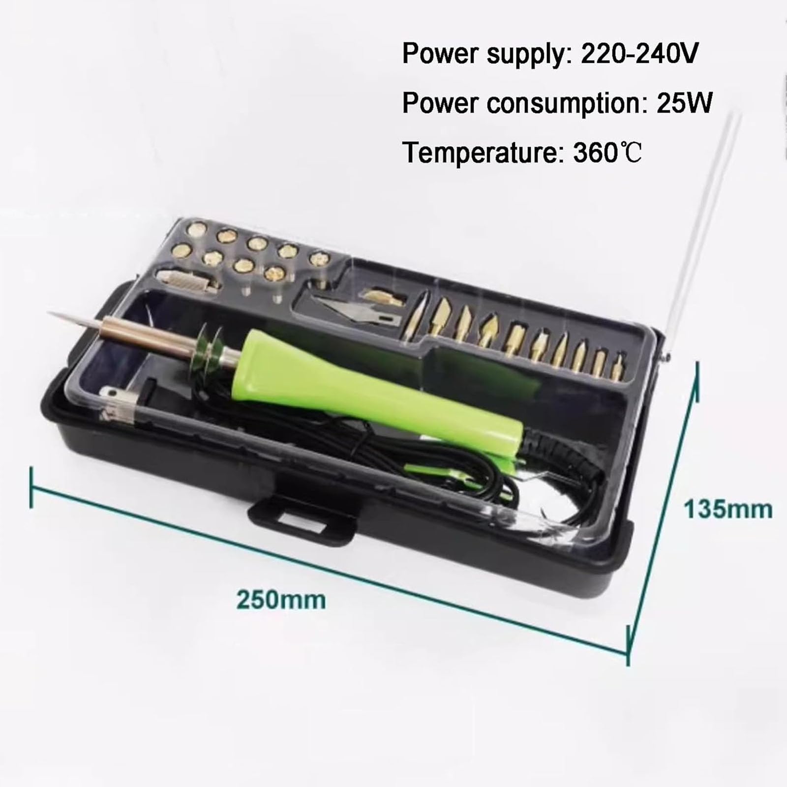 Herramienta De Pluma De Pirografía De 25 W, Kit De Quema De Madera, con 21 Puntas De Hierro, Temperatura Ajustable, Máx. 360 ℃, para Madera, Cuero, Manualidades Y Proyectos De Arte
