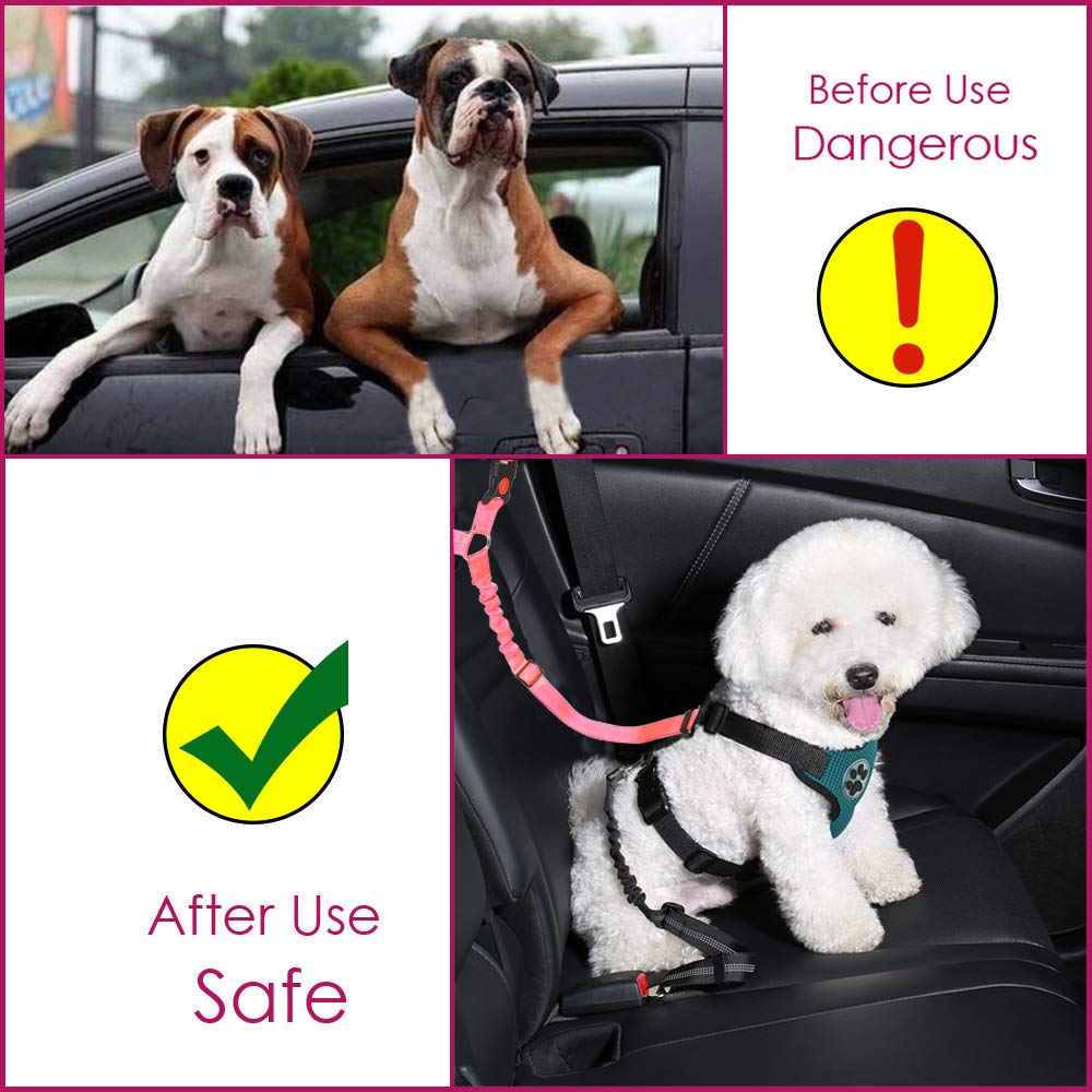 Lukovee Dog Car Seat Belt, 2 Pack Headrest Restraint Seatbelt, Adjustable Pet Safety Leads with Reflective Elastic Bungee for Dog Harness Collar Travel Daily Use (Fluorescent Pink,Headrest) - image 6