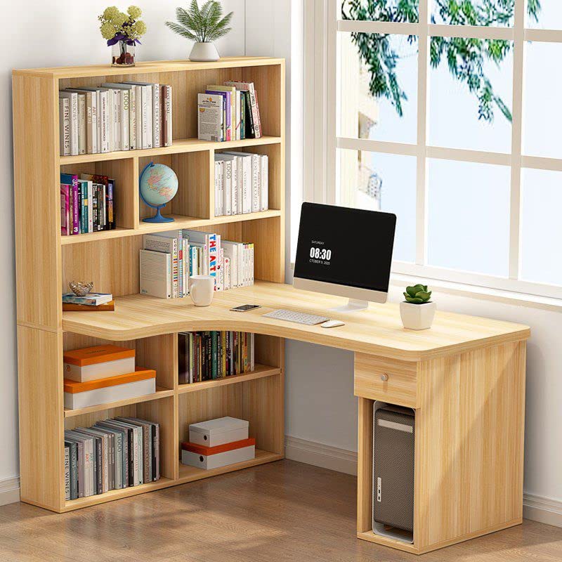 CraftThink Computer Desk with Drawers and Bookshelf, Rustic Wood Corner Desk Writing Desk Table Student Desk Writing Laptop Home Office Desk for Home Office Study,Walnut Color 47" L x 24" W x 29" H