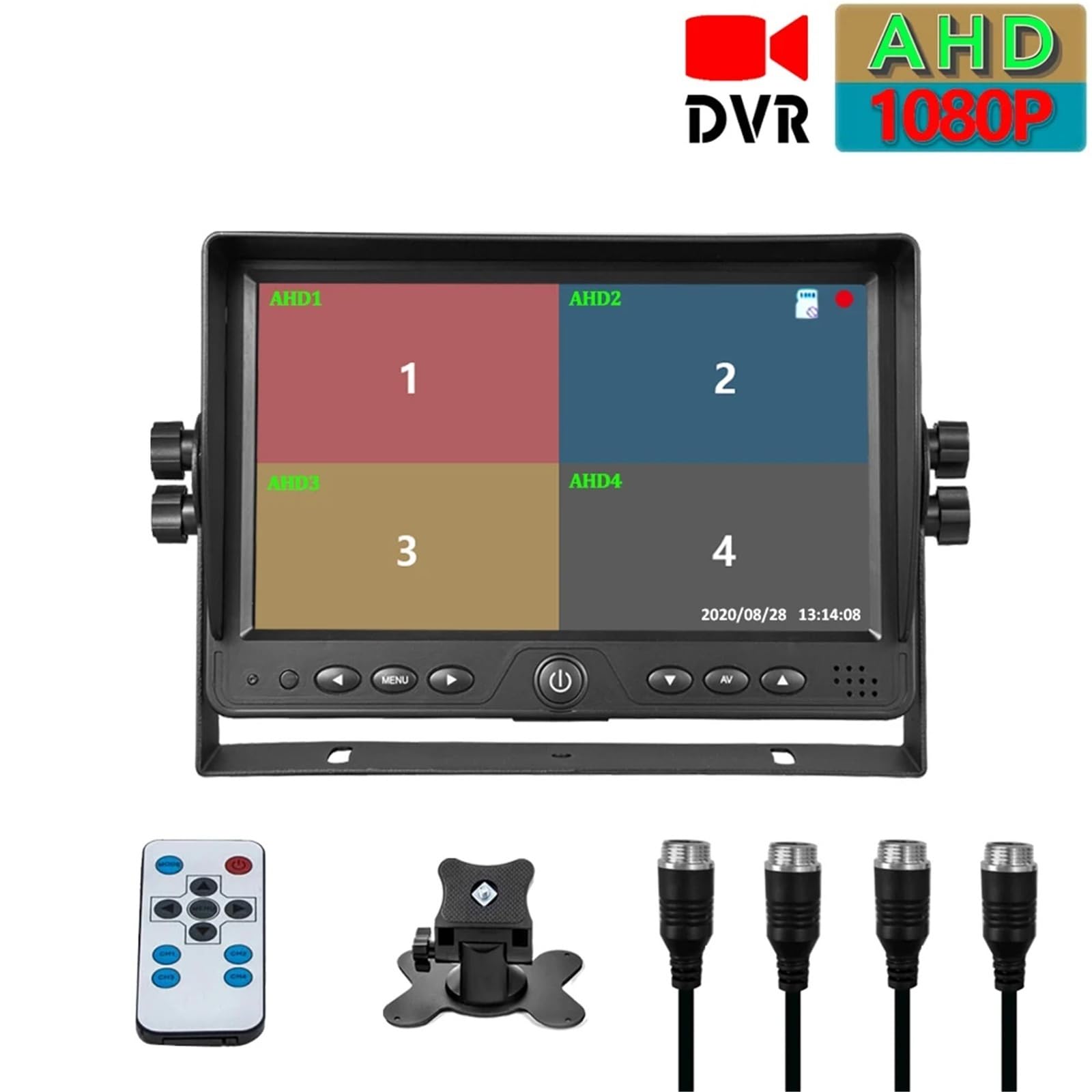 1080P 9" Quad Split Screen Monitor Built-in Recorder for Truck Trailer Bus 4CH Camera ​Input 360 Surround View Syste(Dual View Monitor)
