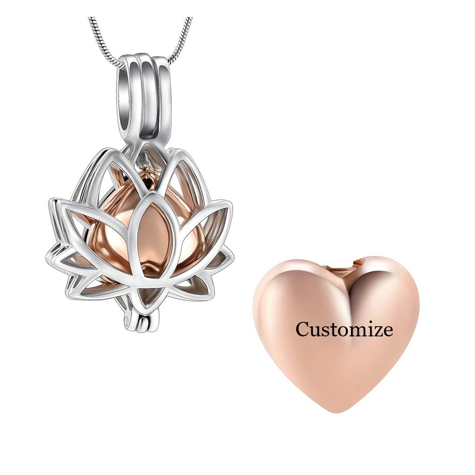 Oinsi Cremation Jewelry Lotus Shape Stainless Steel Memorial Necklace Inside Mini Heart Urn Holder Necklace For Ashes (Customize)