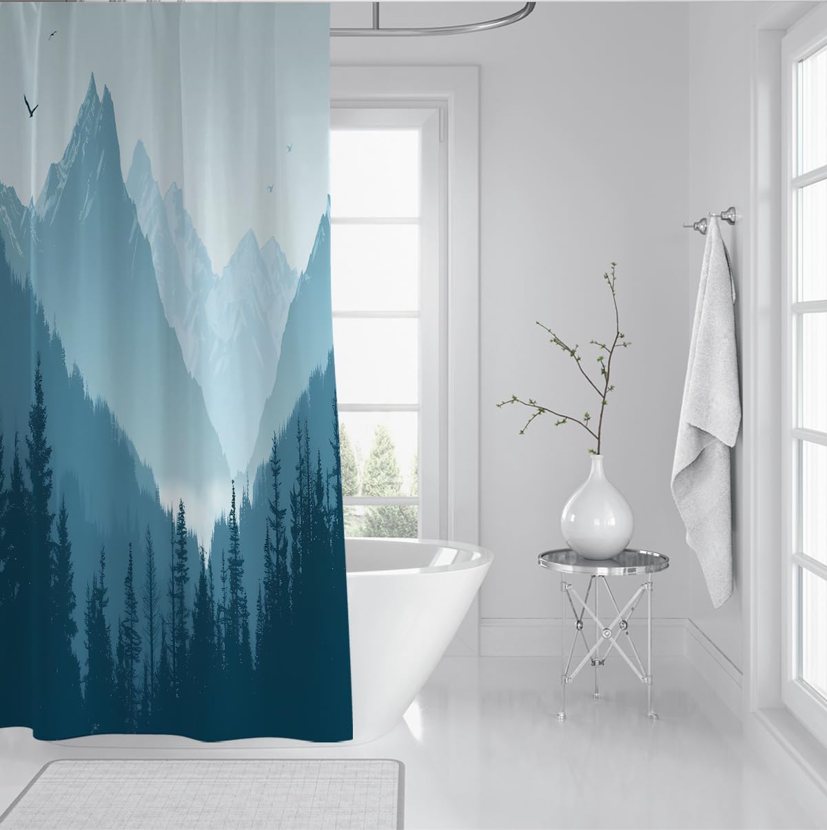 Rideau de Douche forêt brumeuse pour Salle de Bain 180 x 180 cm