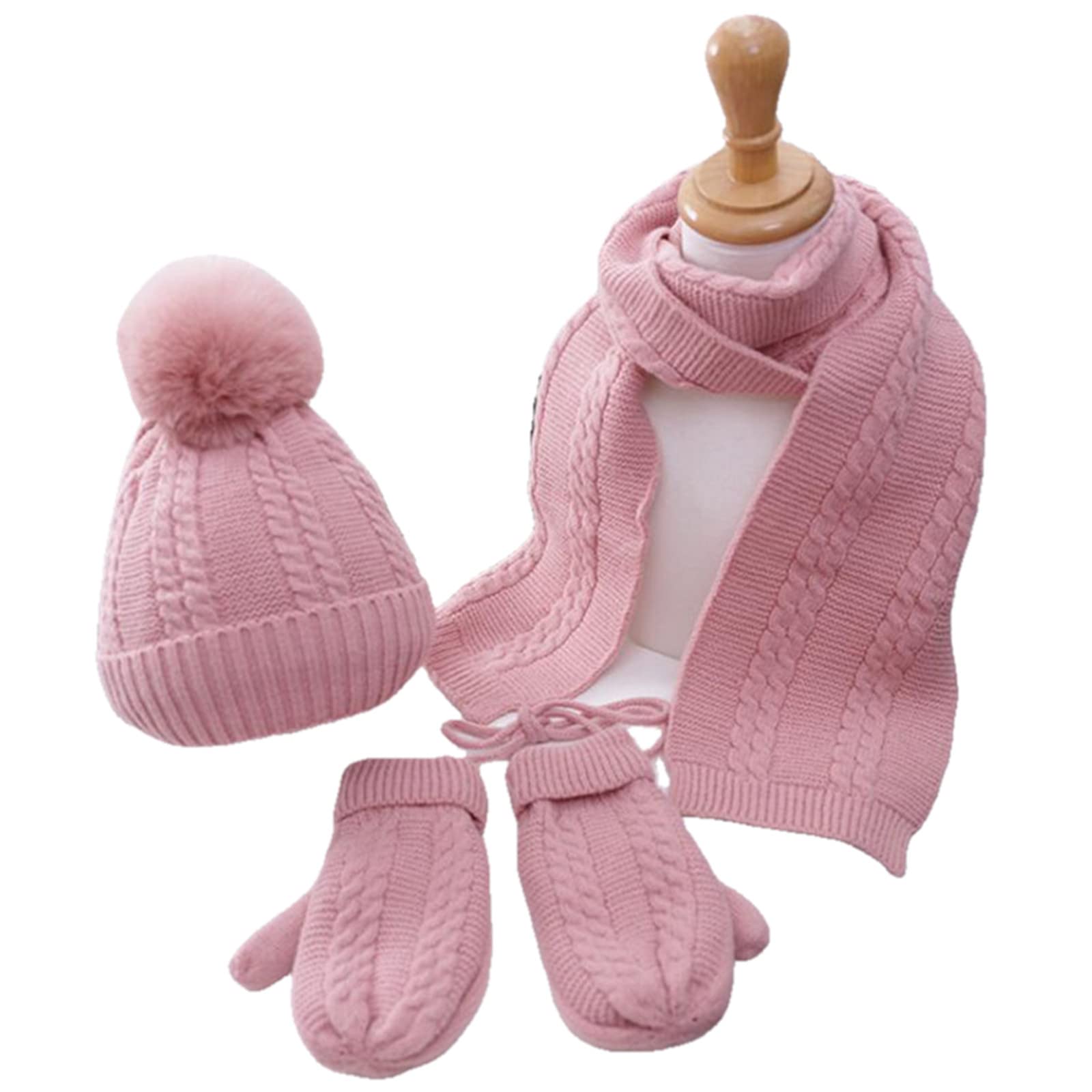 Conjunto de punto para niños con gorro de pompones bufanda y guantes 7