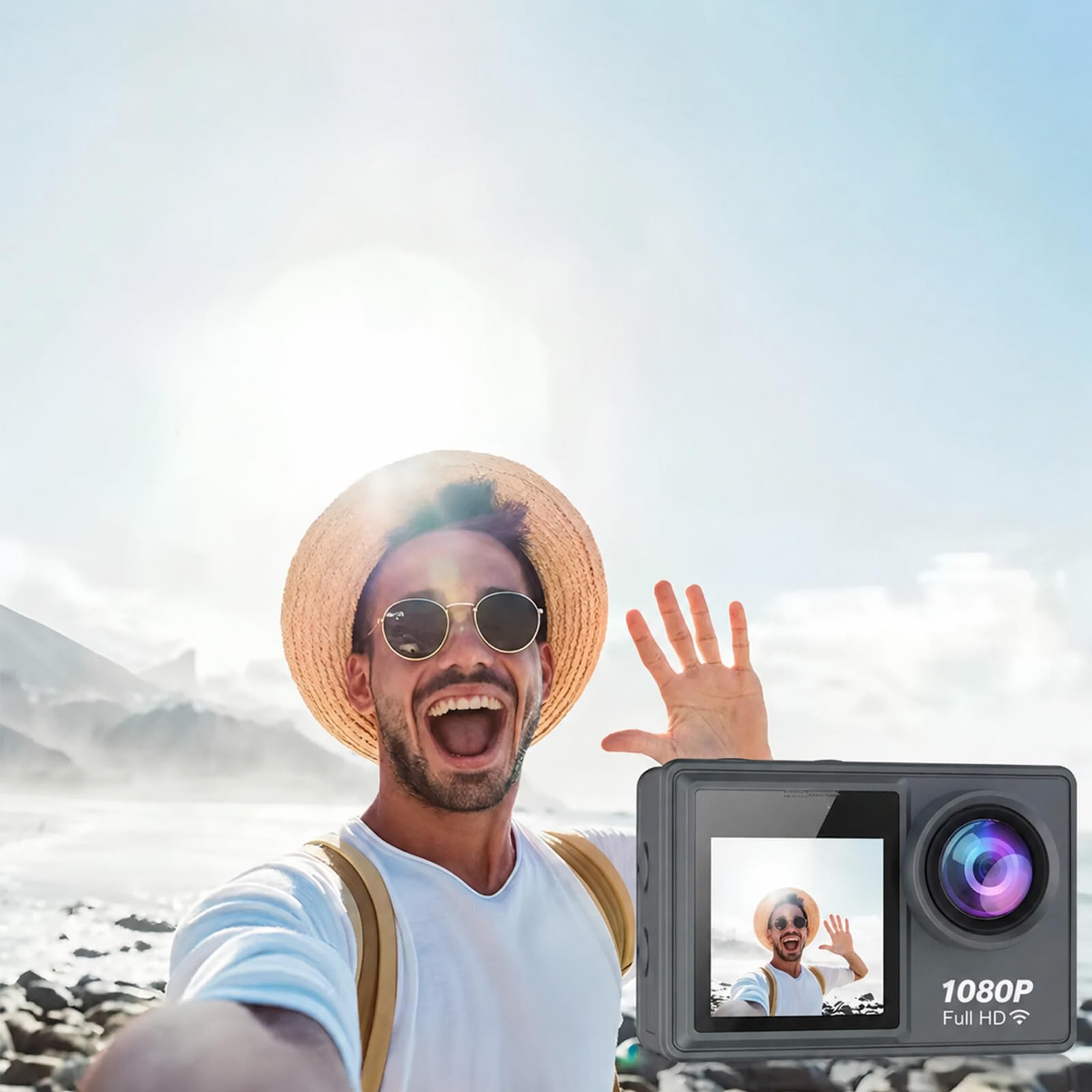 Danxon Action Kamera 1080P 30fps, 50MP Action Cam mit Dual Display, EIS Stabilisierung, 30m Wasserdicht, WLAN App Steuerung, Mikrofon & Zubehör (grau)