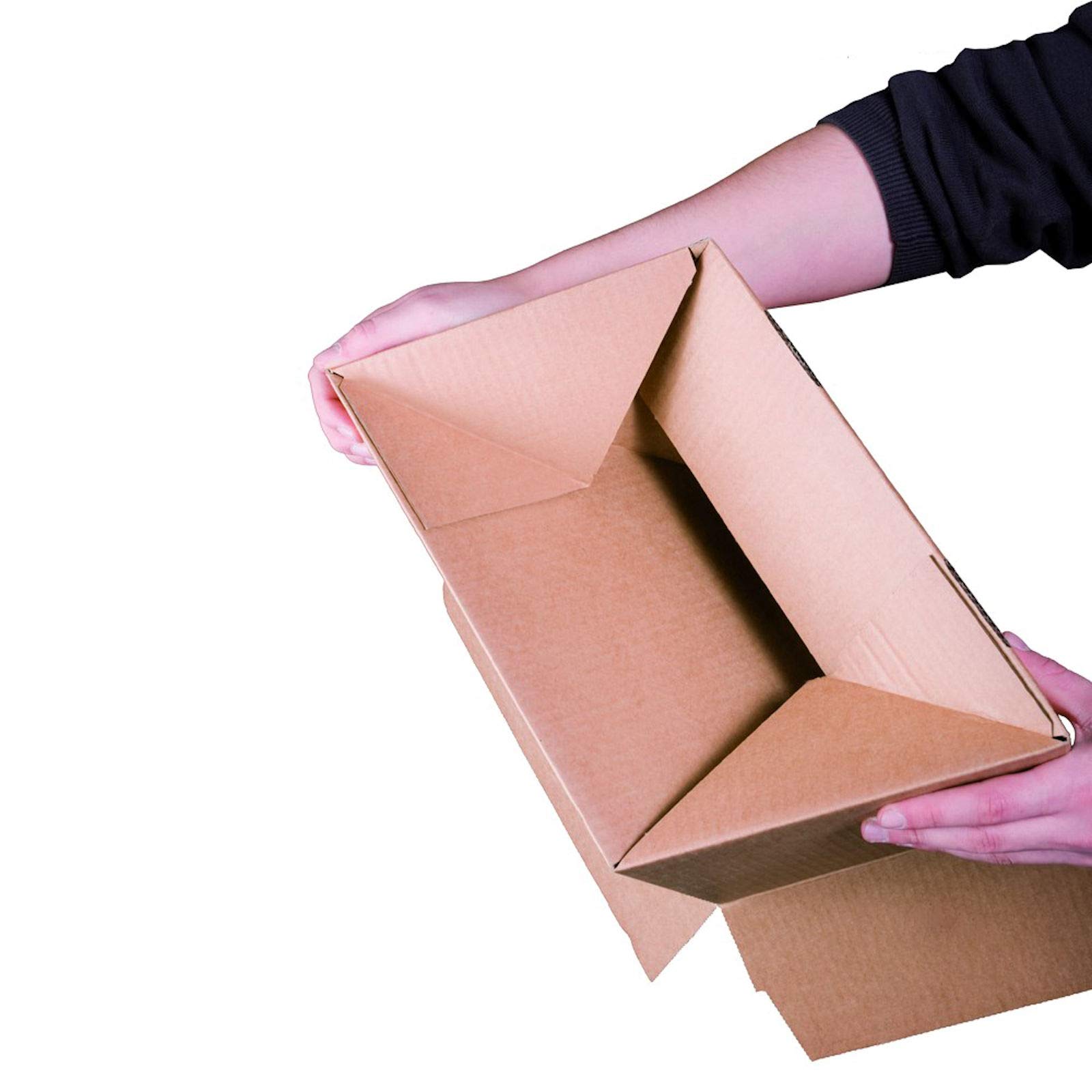 KK Verpackungen Versandkarton mit Automatikboden höhenvariabel | 100 Stück, DIN A5+, 230x165x50-115mm | Selbstklebestreifen & Aufreißfaden | Wellpappe 1.20 B-Welle Faltkarton