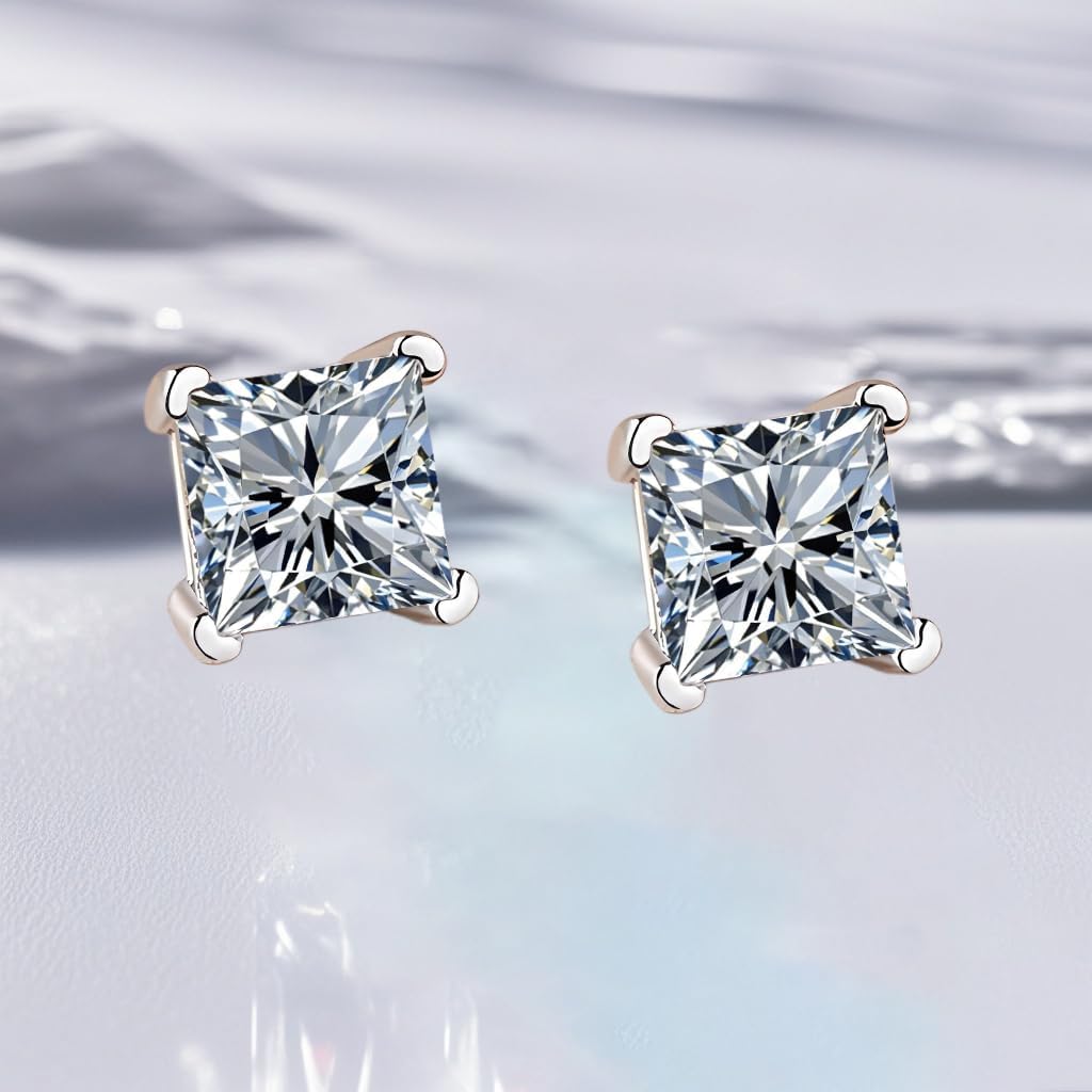 Moissanite Stud Earrings for Women, 0.8-2ct D Color, VVS1 Clarity, White Gold-Plated 925 Sterling Silver Stud Earrings, Anniversary Birthday for Women Men - Image 4