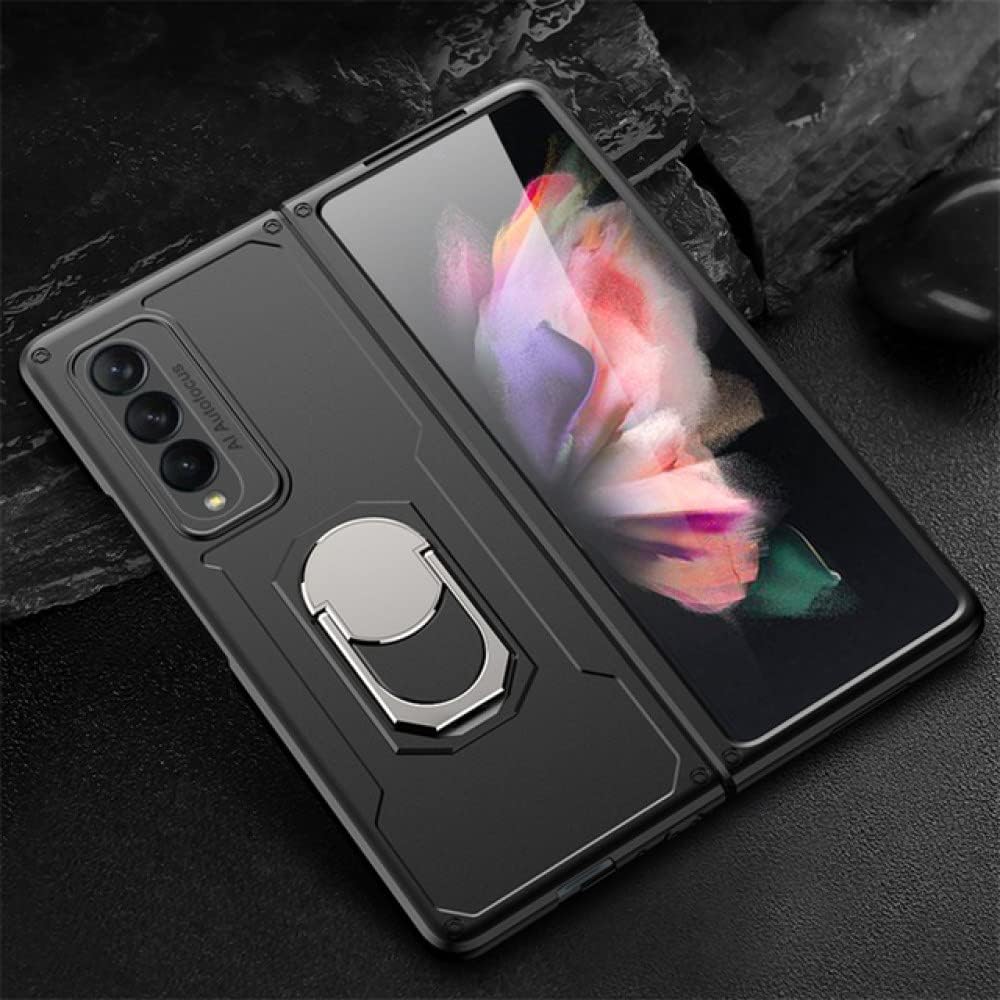 Drop Protection Metal Ring Case for Samsung Galaxy Z Fold3 5G W22 W20 Fold2 Fold 3 2 Folding Cell Phone Protective Cover,Black,for Galaxy Z Fold3