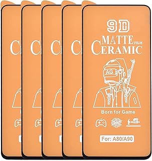 شاشة حماية شفافة مطفية من السيراميك المقوي بحواف سوداء لموبايل سامسونج جالاكسي A80، مجموعة من 5 قطع