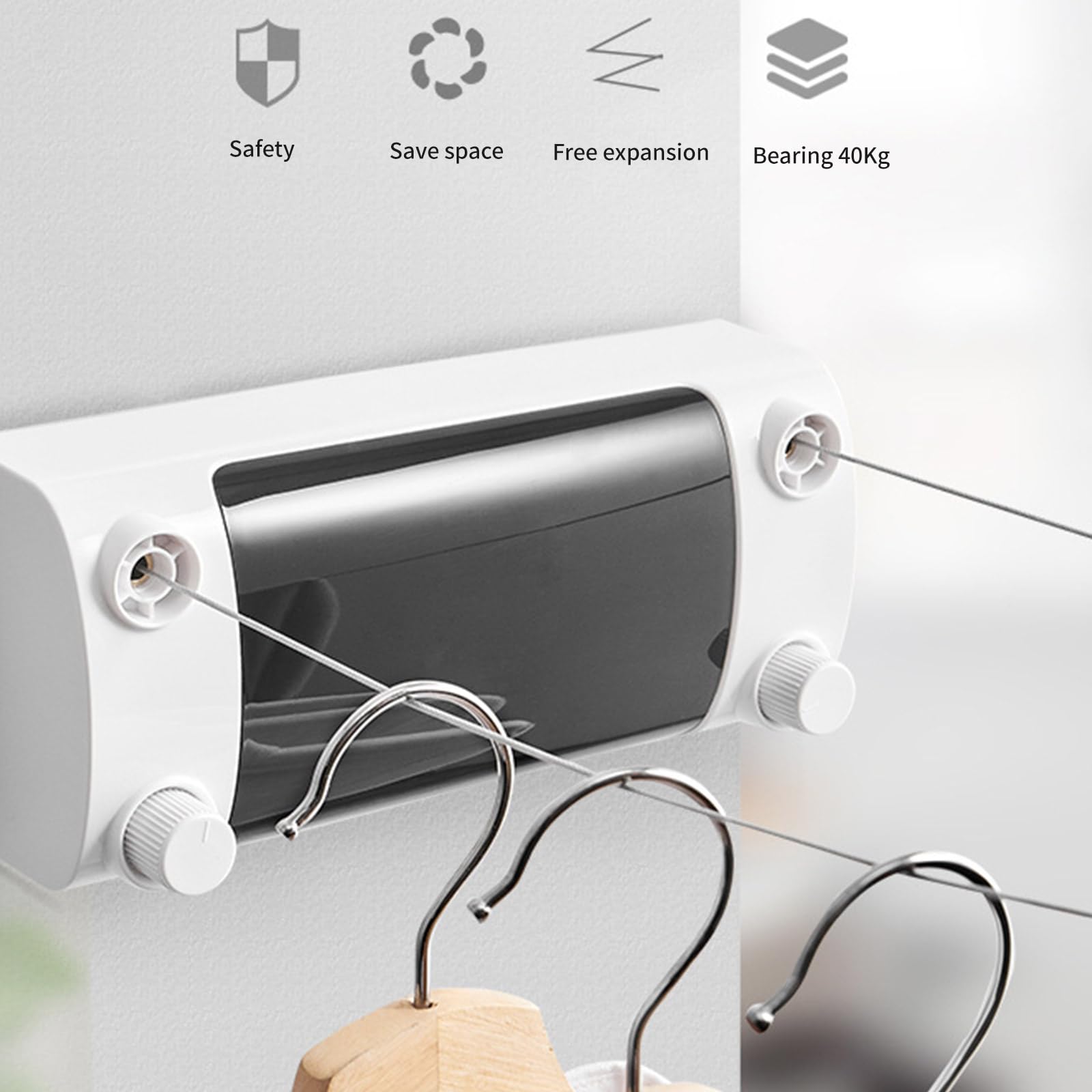 Tendedero ajustable para interiores y exteriores, montado en la pared, retráctil, doble cuerda con cable de acero reforzado, doble cuerda para colgar en la pared