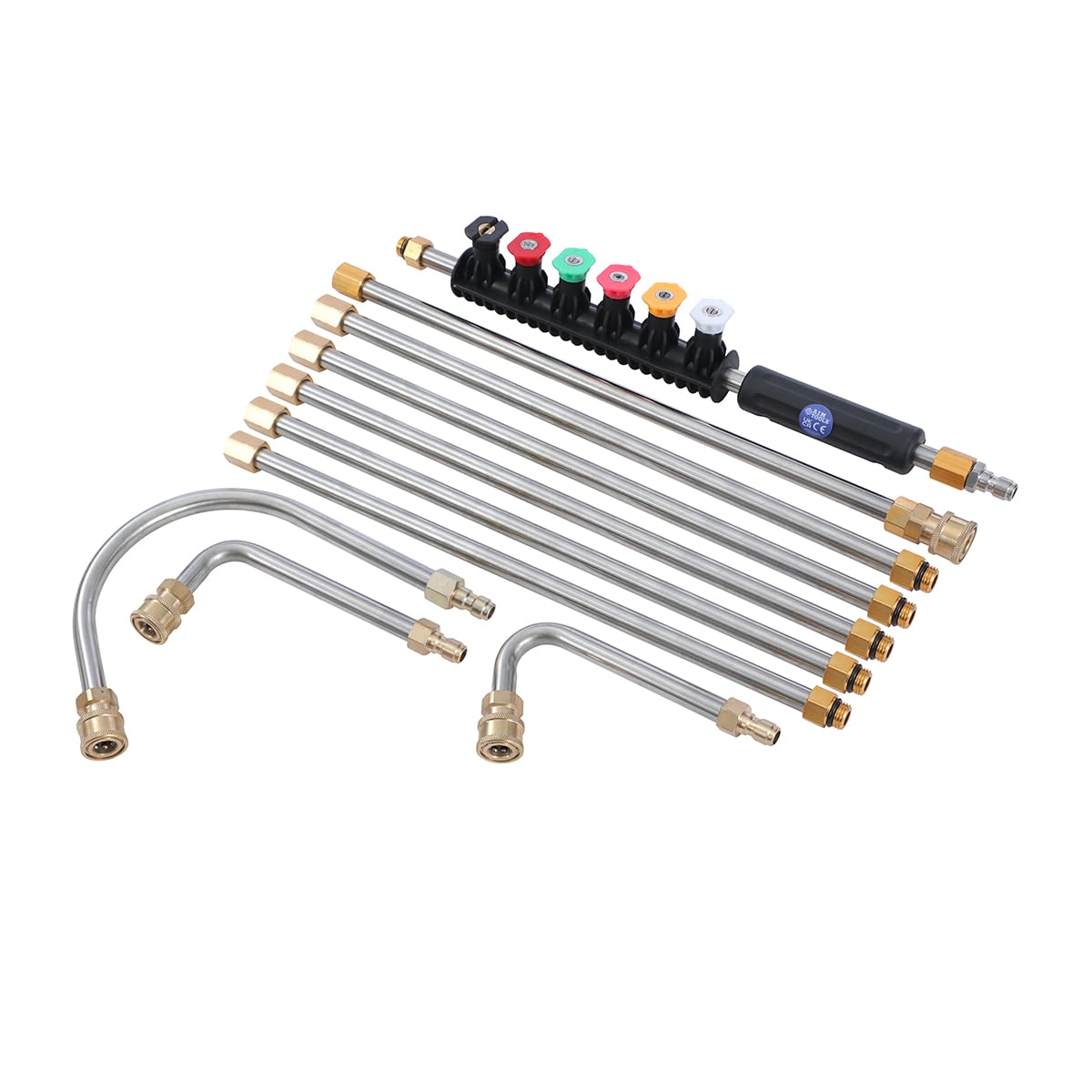 AIM Tools Aste e Bacchetta di Prolunga per Idropulitrice 10 Pezzi 4000 PSI Lancia per Idropulitrice con 5 Punte per Ugello, 1/4" Collegamento Rapido, Attacco per Pulitore per Grondaie