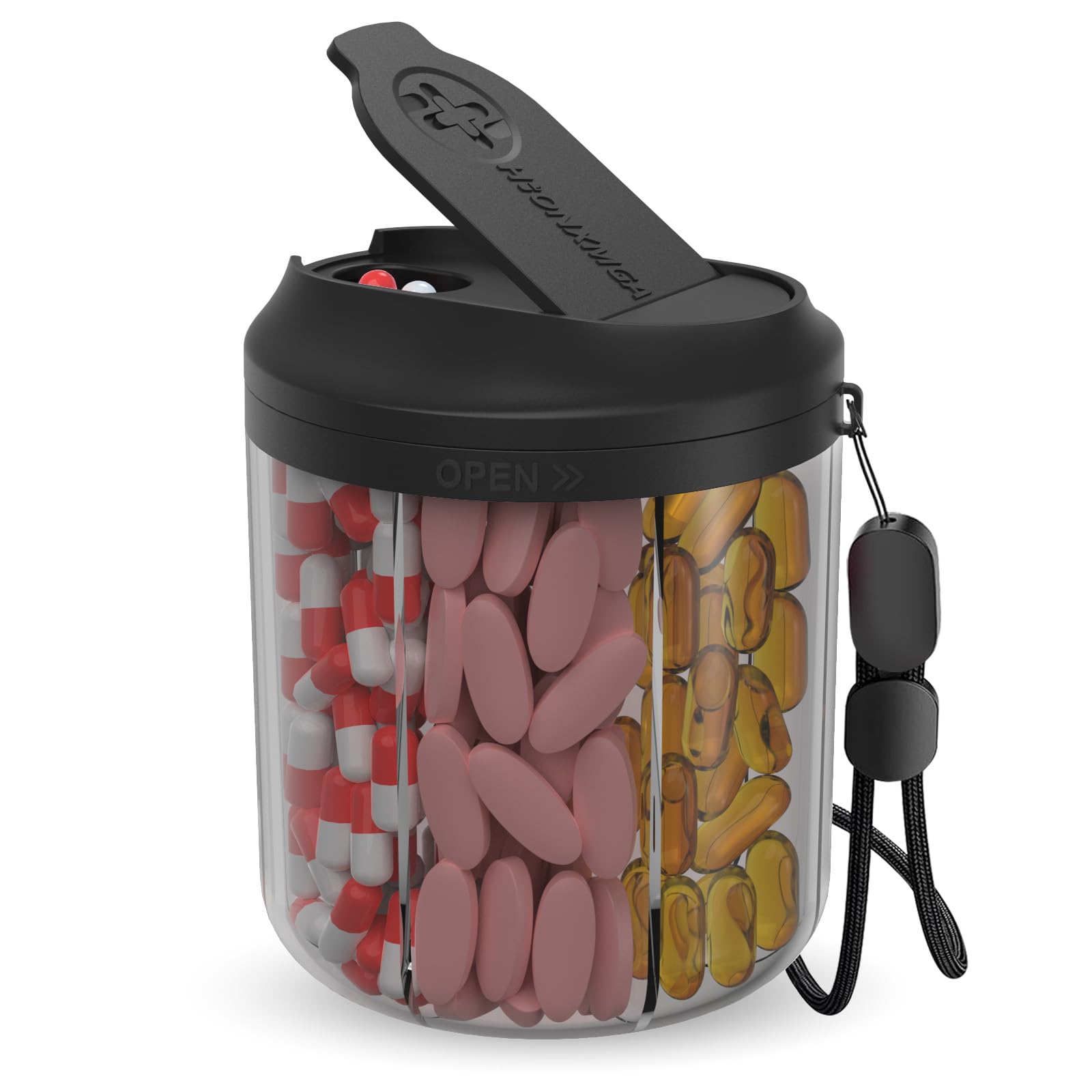 Organizador de pastillas con 7 compartimentos grandes, dispensador de pastillas para viajes, organizador de suplementos con diseño antimezclas, pastillero sin BPA con 20 etiquetas, negro — view 9