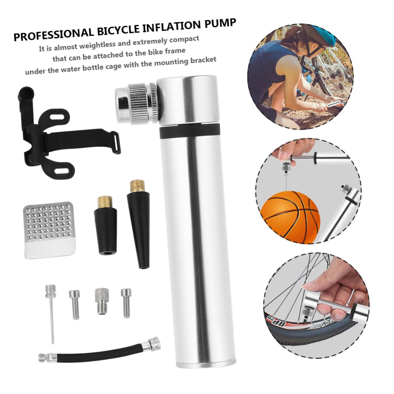BCOATH Bike Pump Tire Repair Kit Glueless Patch Mini Aluminum Pump Cycle Accessories Supplies