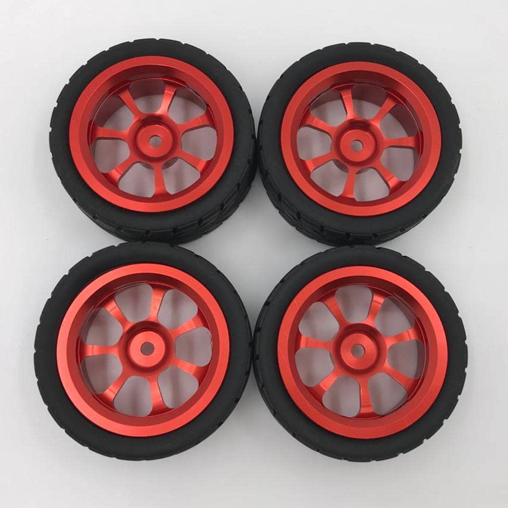 F Fityle 4 Stück Reifen, Rennreifen, 1/14 RC Truck Rad Gummireifen für 144001 1/14 A959 A949 A969; aus Rad Felgen + Gummi Reifen für RC 1:14 Auto Set, Rot