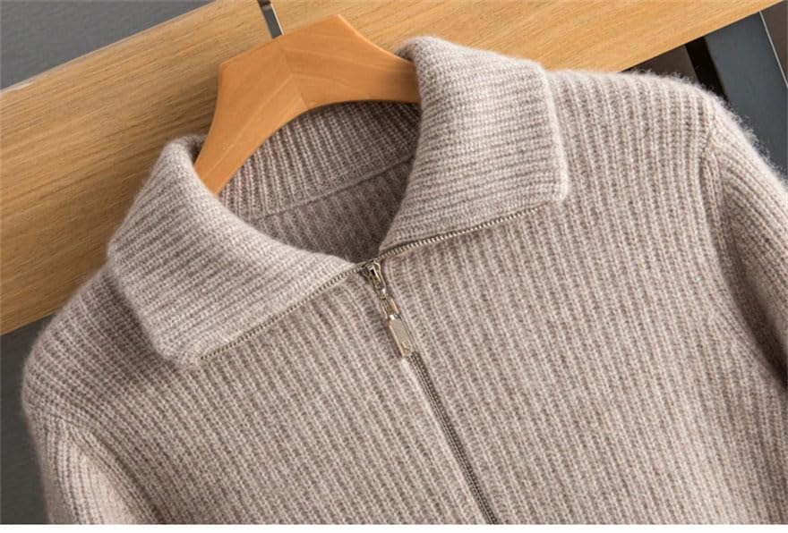 Men Solid Cashmere Sweater Zipper Lapel Thick Chunky Knit Plus Size Long Sleeve Cashmere Jumper3
