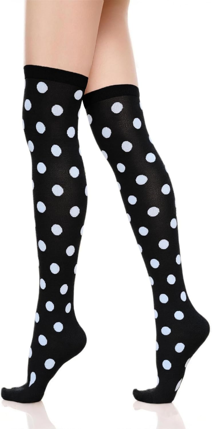 Thigh High Socks for Women Girls Long Polka Dot Over the Knee High Socks Funny Colorful Thigh Highs for Daily Wear