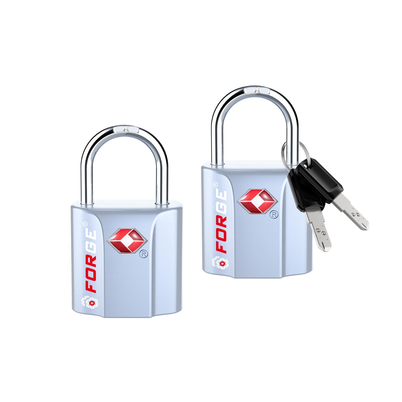 Forge Small Size TSA Approved Luggage Locks: Key Locks for Travel. Ultra Secure Dimple Key Travel Locks Alloy Body Luggage Locks. Silver 2-Pack.