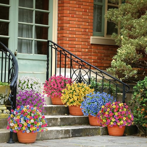 Image of Bassion 16 Bundles Artificial Flowers for Outdoors Fake Flowers, Colorful