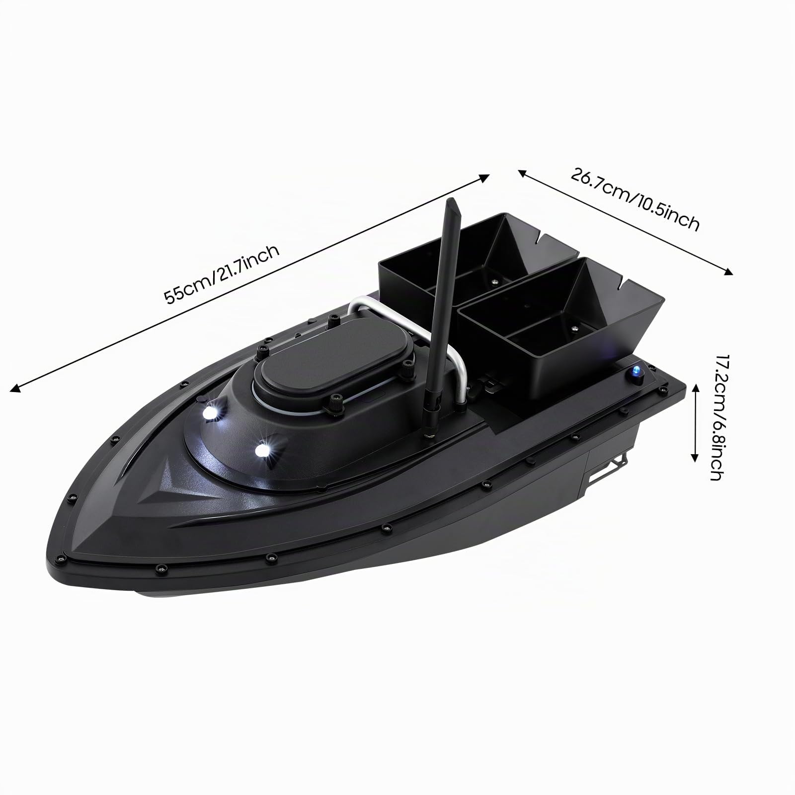 Barca per esche da pesca a foraggio senza fili, con telecomando per esche a doppio motore, per pesca notturna, pesca alla carpa, barca da esca da pesca con (550 x 267 x 172 mm)