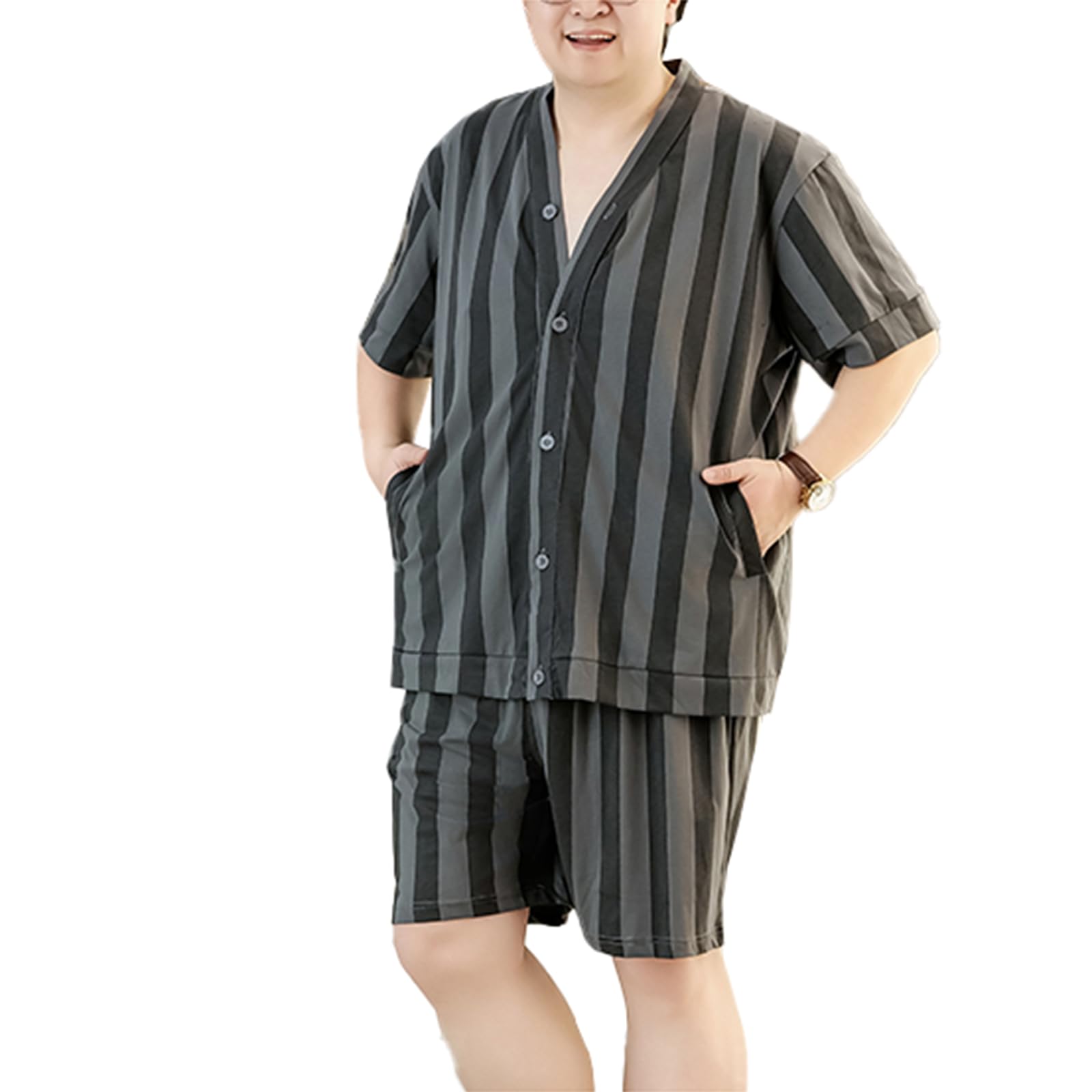 Pigiama di Cotone per Gli Uomini Pantaloncini Set PJ Pigiameria Uomo Button Up Pigiama Camicia e Pantaloni Corti