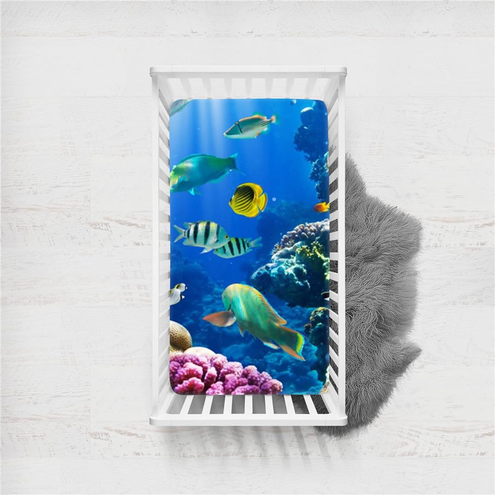 Odot Cot Bed Sheets, Bedside Cribs Fitted Sheets for Boys and Girls, Baby Bed Sheets Cot Bed Mattress Protector, Bassinet Sheets, Easy Care Soft and Dureable (Fish,95x65cm)