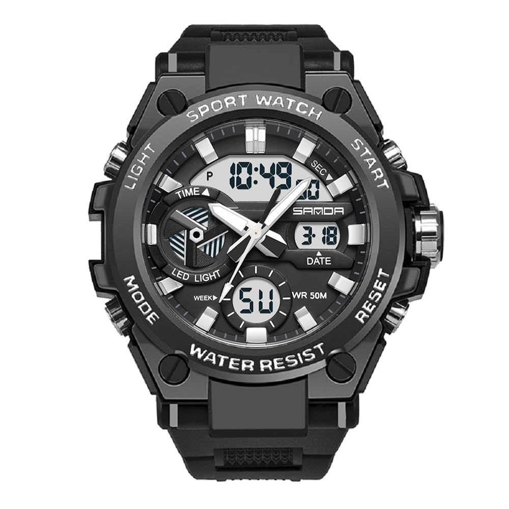 KASTWAVEMen's Digital Sports Watch, Waterproof Tactical Watch with LED Backlight Watch for Men, Military Watch, Multi Function Tactics LED Alarm Stopwatch for Sports Outdoor