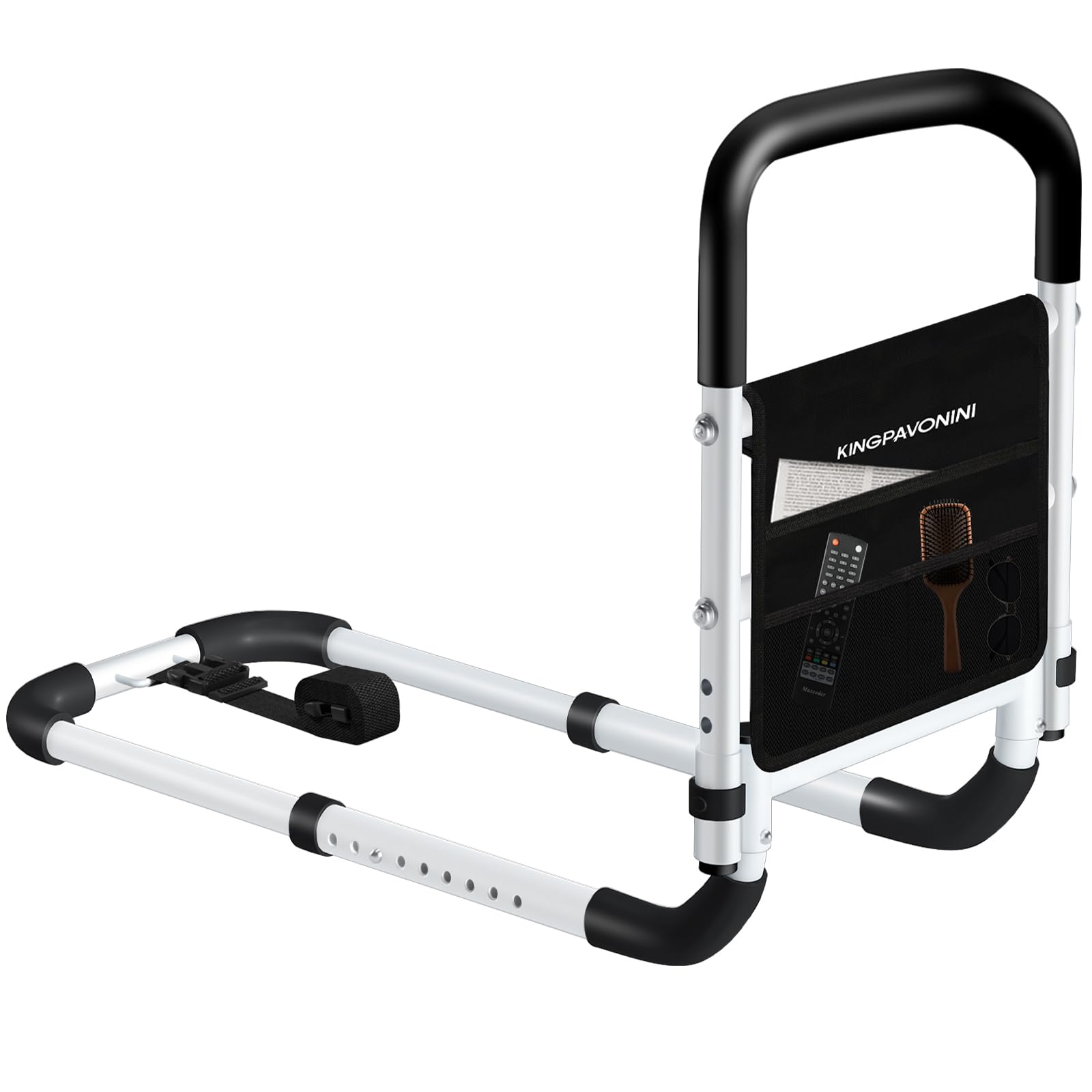 KingPavonini Bed Rails for Elderly Adults Safety - Adjustable Bed Cane with Non-Slip Ergonomic Handle and Storage Pocket, Bed Railings for Seniors Hold up to 350 Lbs, Tool-Free Installation