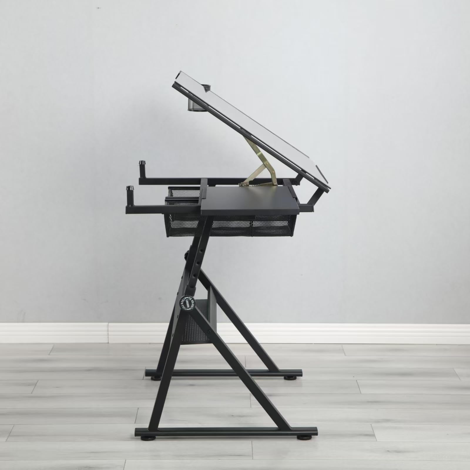 Mesa De Dibujo Con Taburete,Mesa De Pintura, Escritorio For Manualidades,Mesa De Trabajo Con Tablero De Vidrio Templado Inclinable,Escritorio De Pie Premium Ajustable En Altura For Proyectos De Bricol